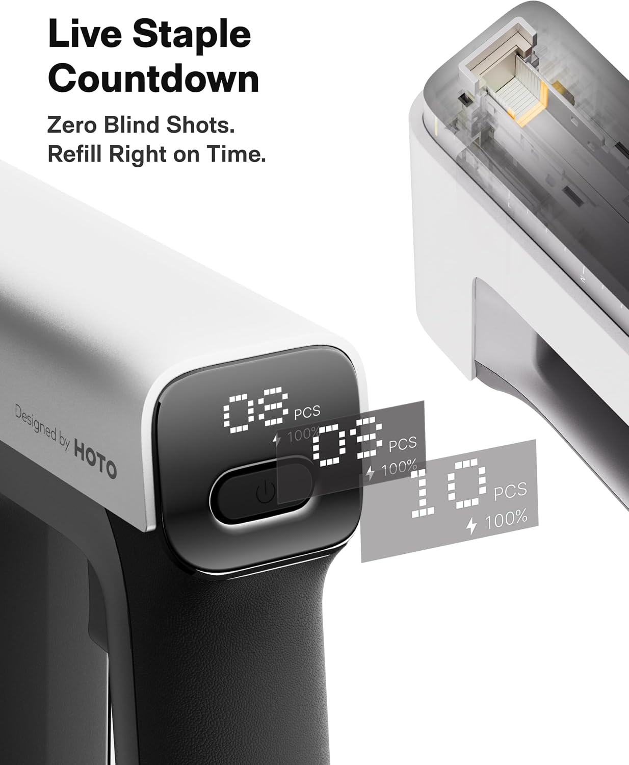 Detalle de HOTO QWJXA003 Pulse 4-in-1 Cordless Staple Gun with LED Display and USB-C