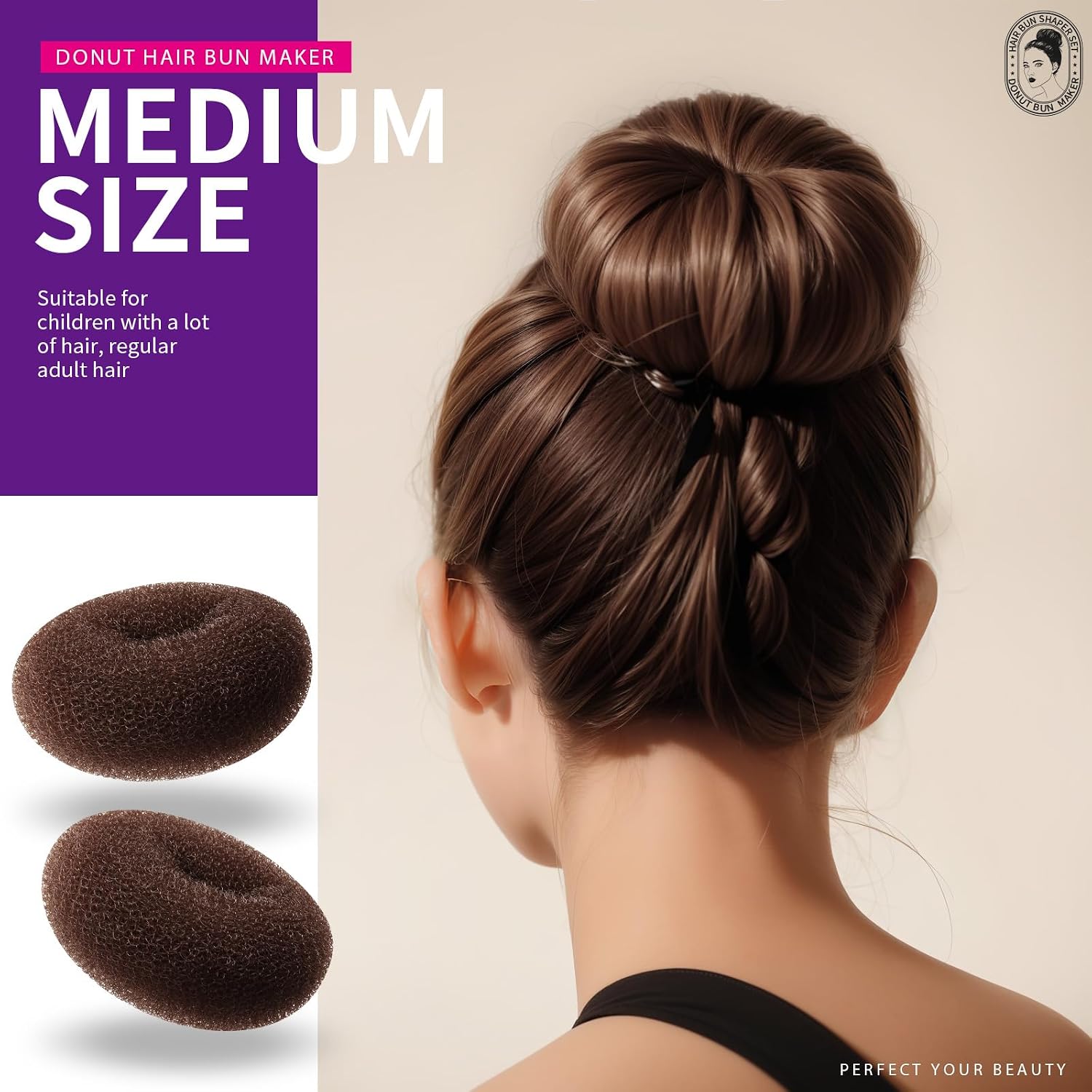 Detalle 2 de Teenitor Donut Hair Bun Maker Set 7 Rings