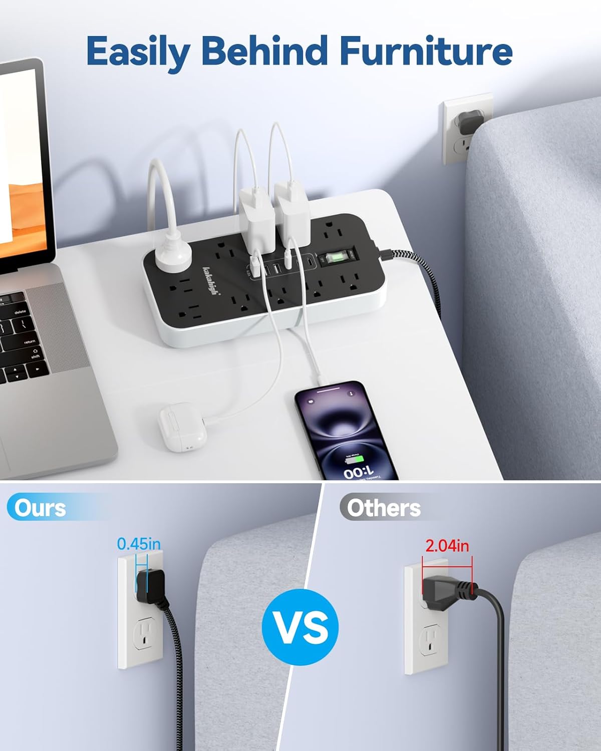 Detalle de kakahigh 808 Power Strip Surge Protector, 11 AC Outlets, 6 USB Ports