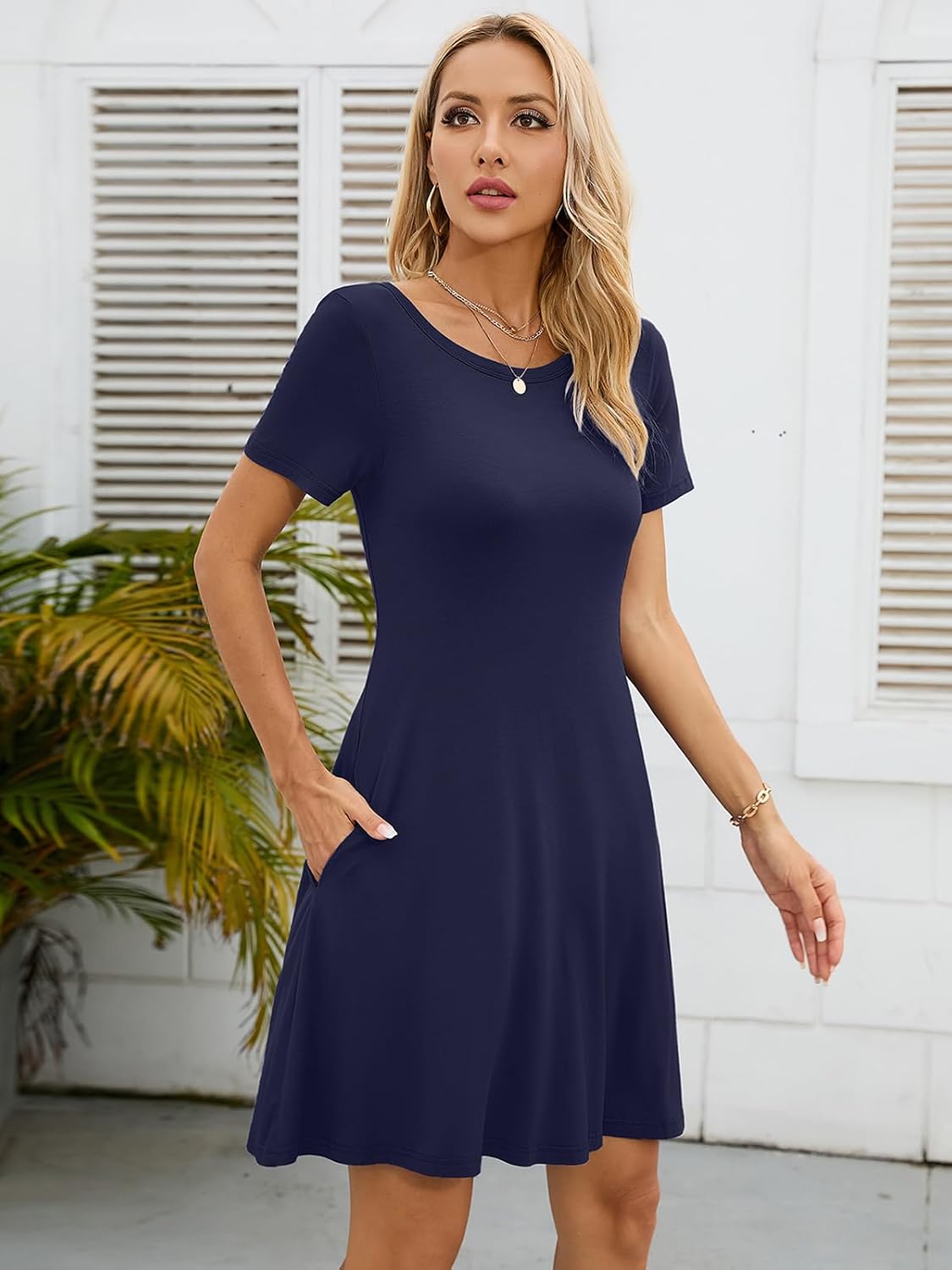 Thumbnail 2 de KORSIS Summer Women’s Casual Swing Dress with Pockets (T-Shirt Short Sleeve Midi Sundress)