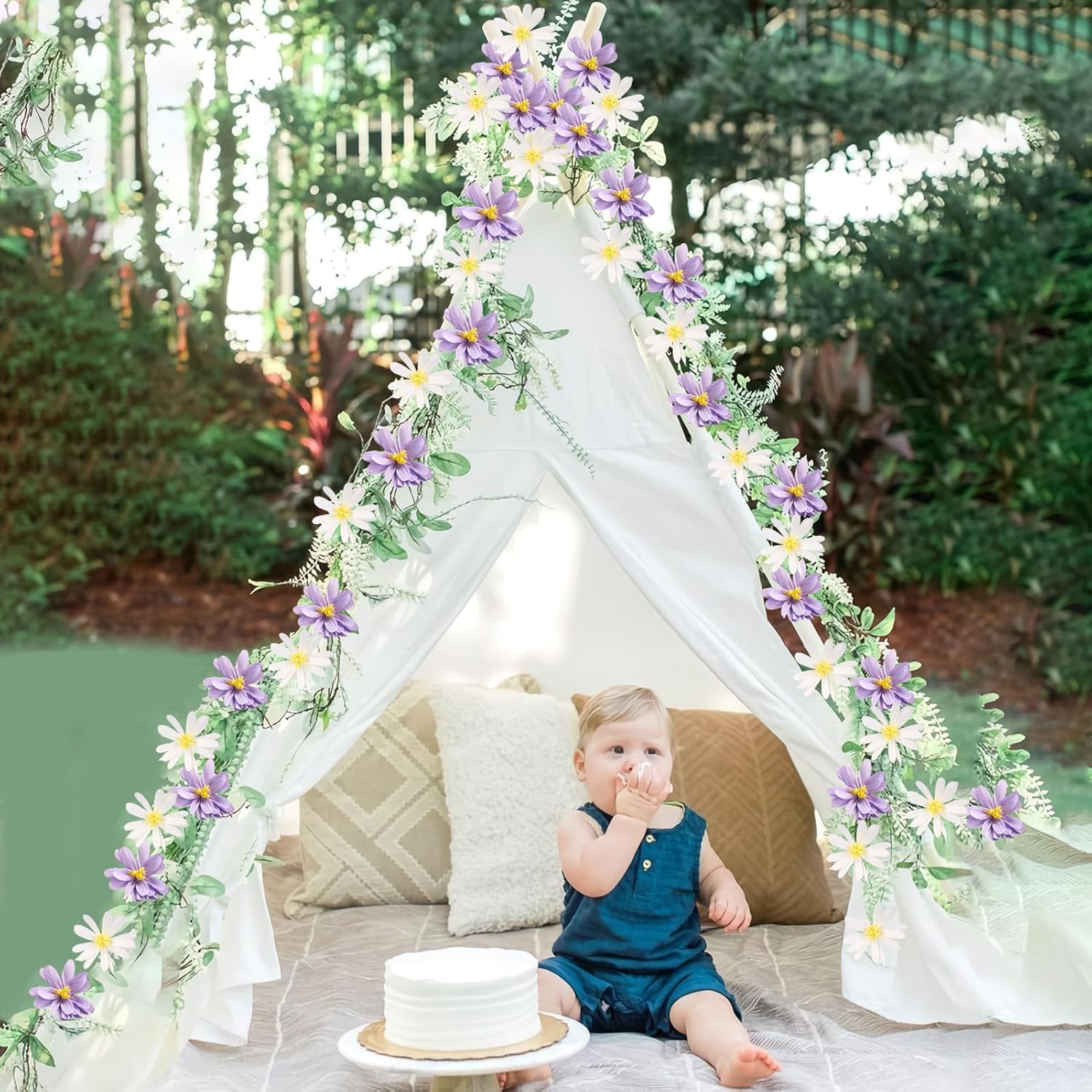 Thumbnail 6 de SUNBEAUTY Crepe Paper Flowers Banner – Purple Wildflower Garland for Spring Decorations