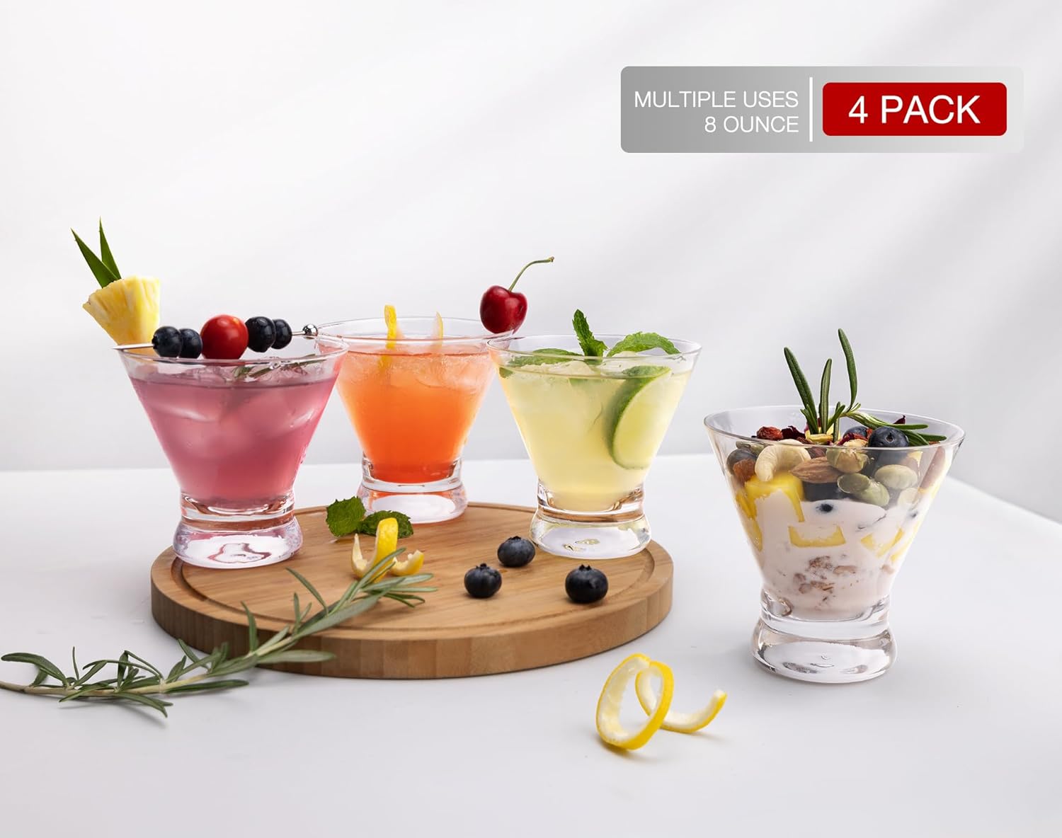 Thumbnail 4 de LUNA & MANTHA Stemless Martini Glasses Set of 6 (8oz) for Martinis, Margaritas, Manhattans & More
