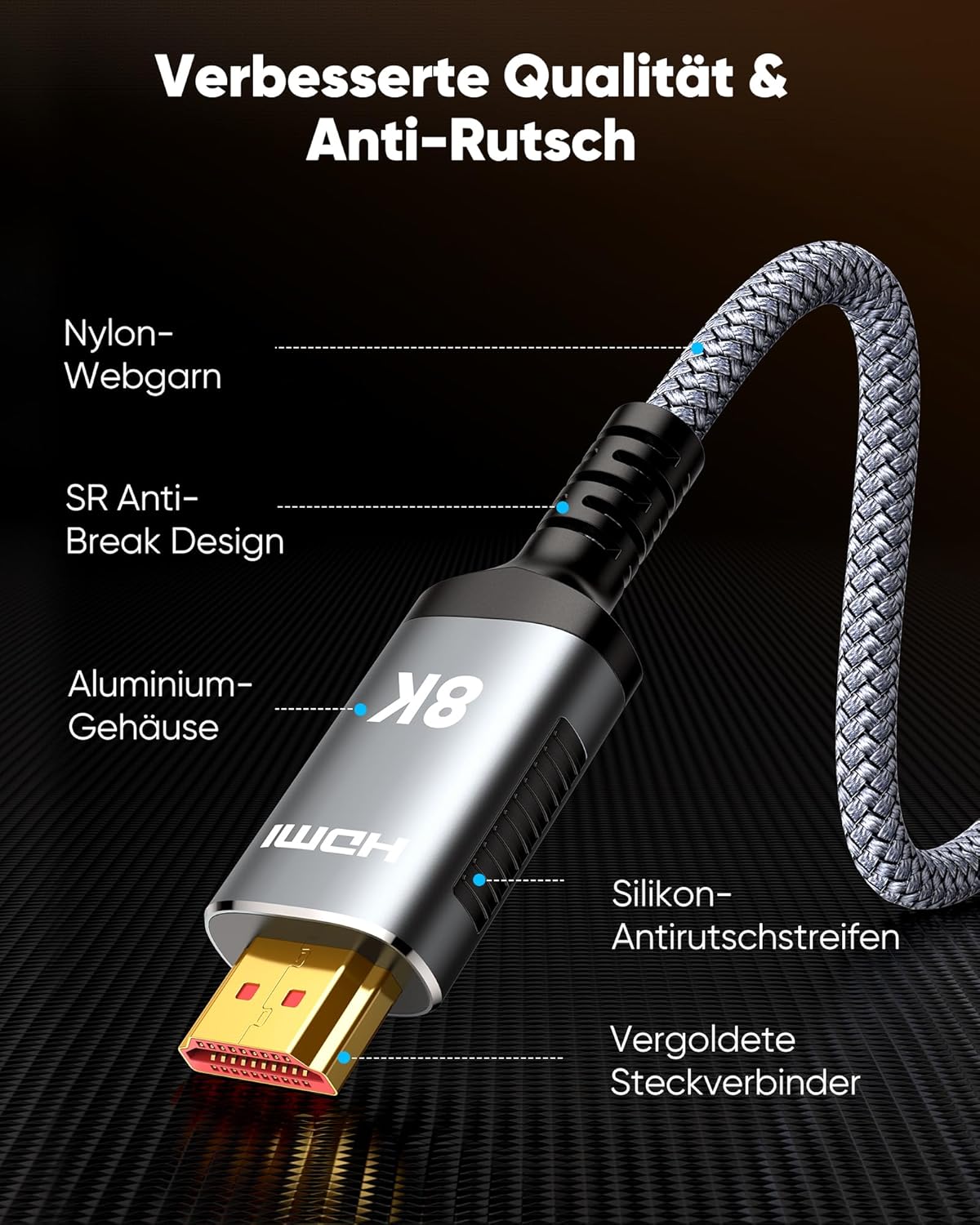 Thumbnail 6 de Highwings HDMI-Kabel 10 m (HDMI 2.1, 48 Gbps, 8K@60Hz) für PS5, TV, Blu-ray & Monitore