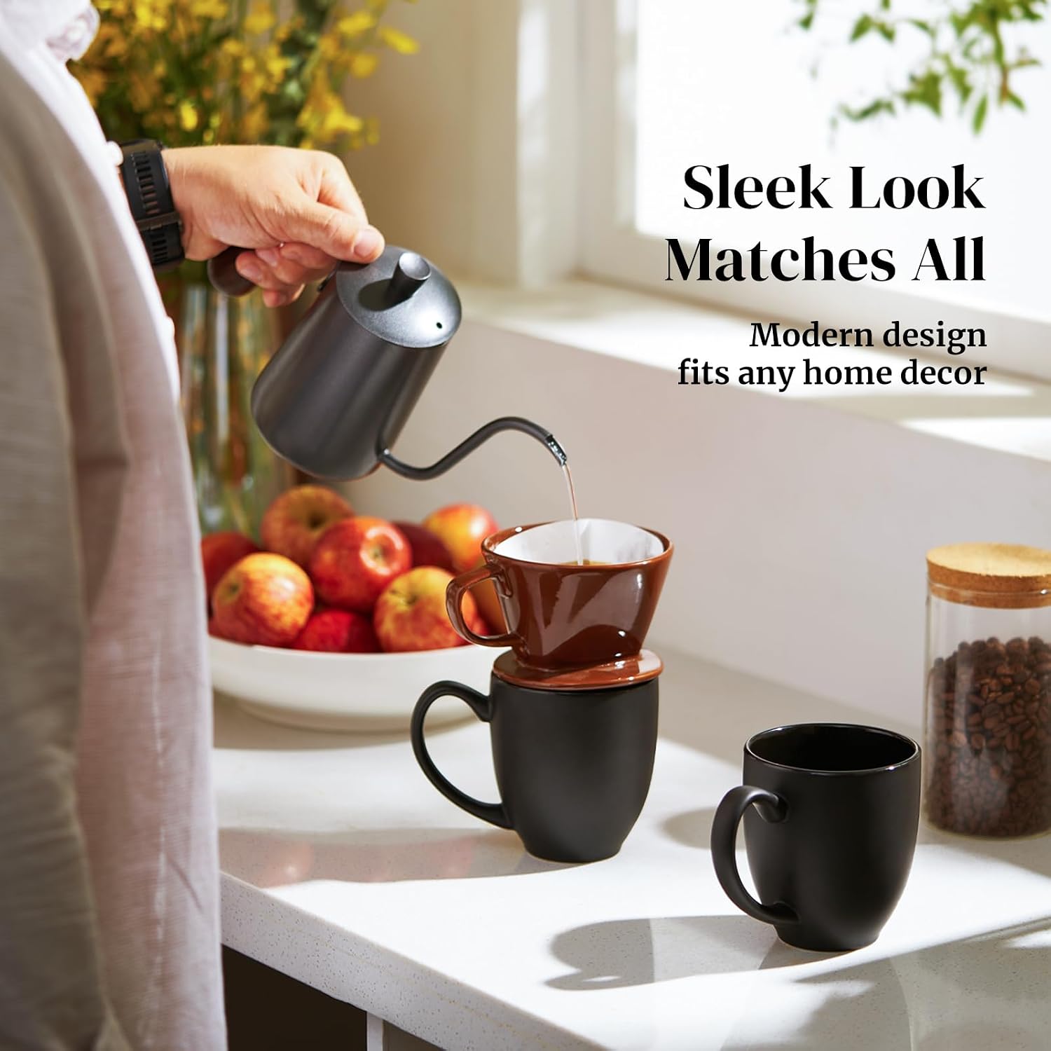 Detalle de DOWAN 11114 Porcelain Coffee Mug Set, 16 oz, Matte Black, Set of 6