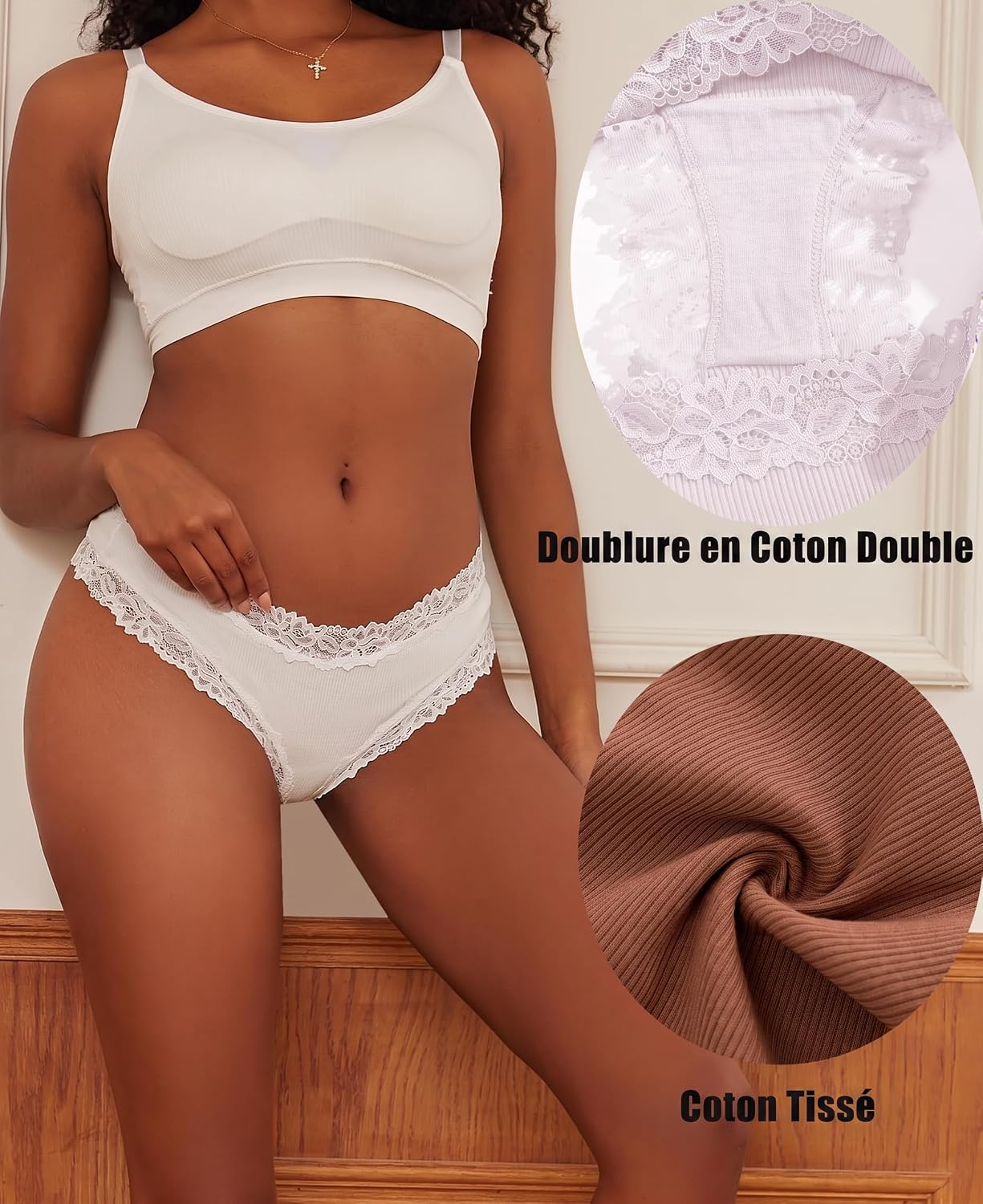Thumbnail 3 de ALL OF SHE lot de 6 culottes en coton (95%) et élasthanne avec dentelle