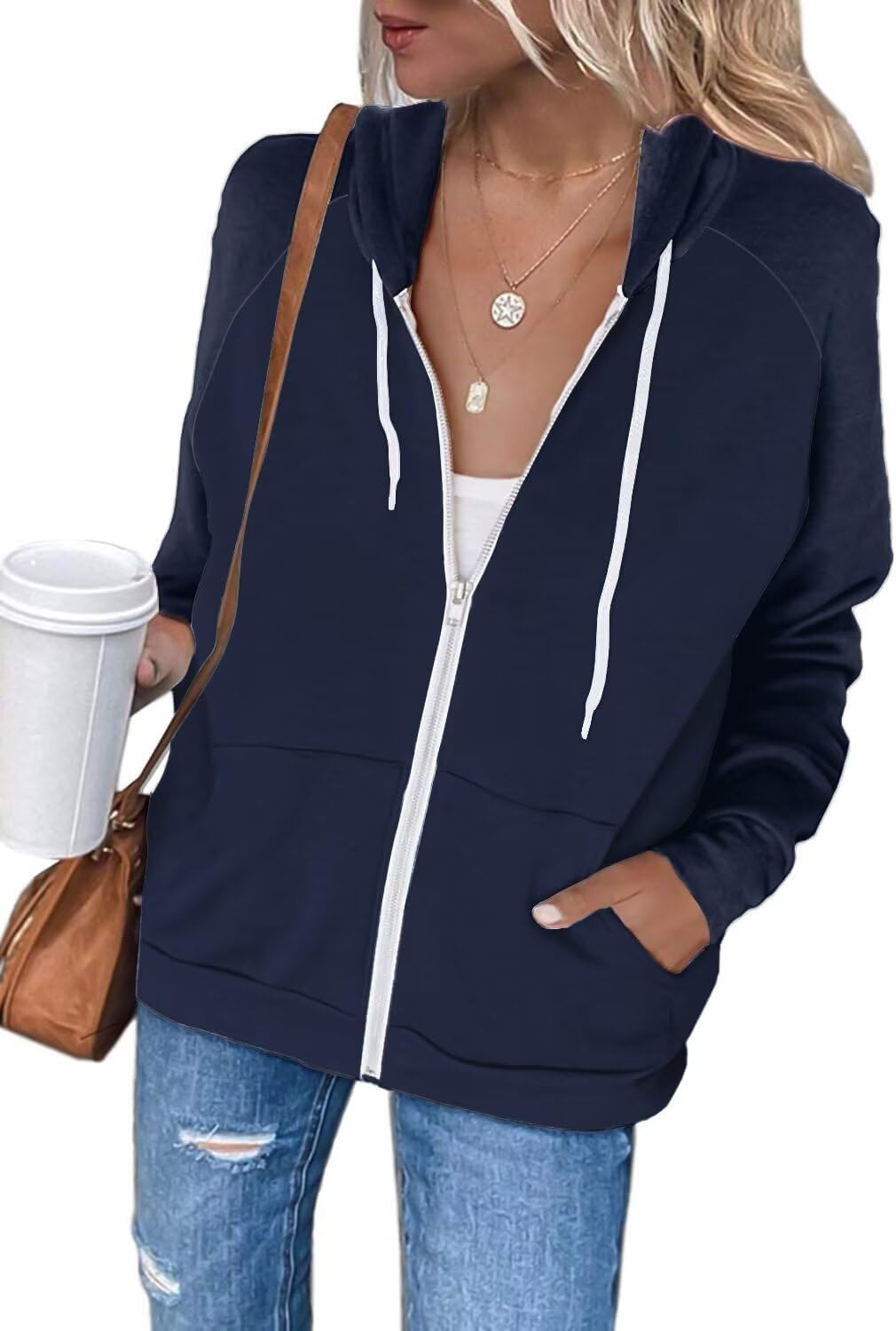 Thumbnail 6 de LACOZY Women’s Long Sleeve Zip-Up Hooded Hoodie Jacket (Oversized Colour Block)