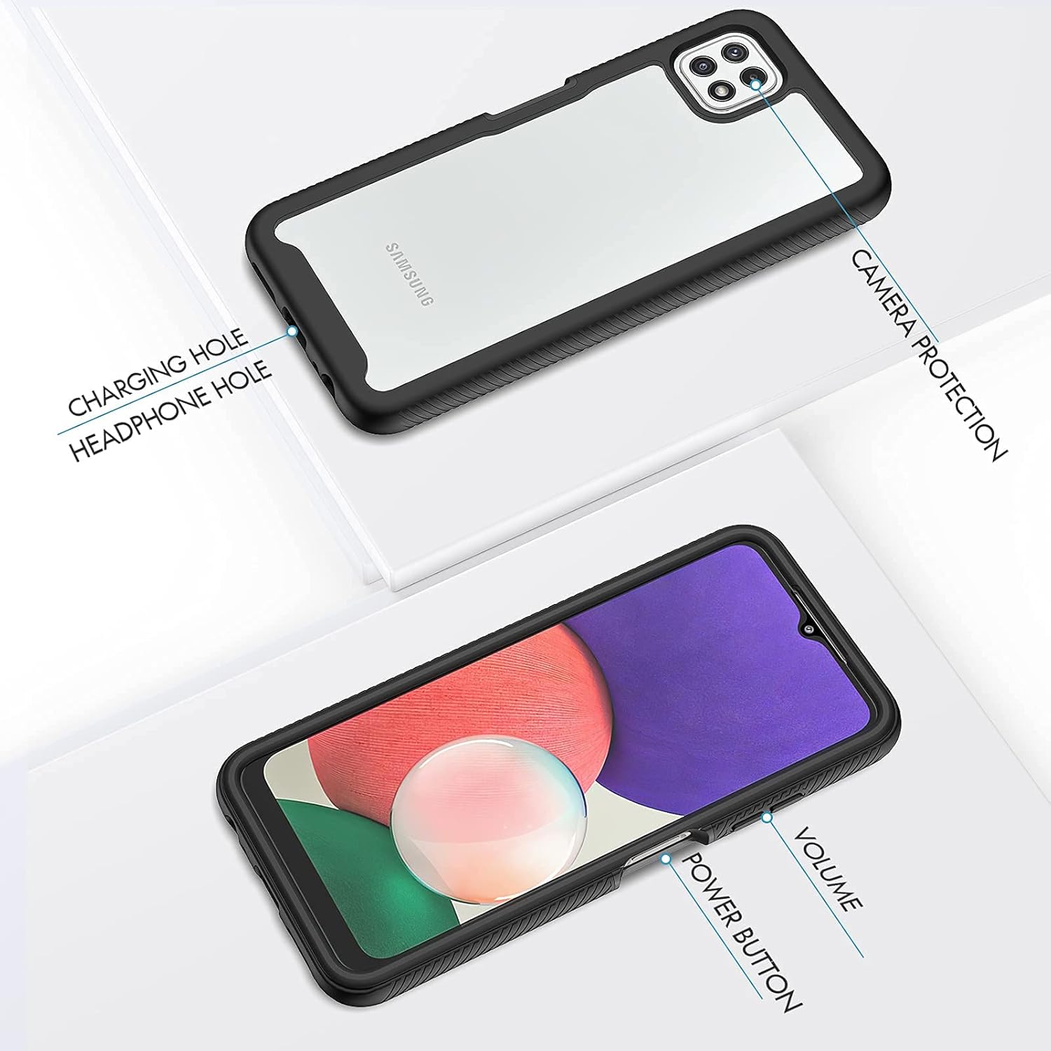 Thumbnail 5 de CENHUFO 360° Protective Case with Built-in Screen Protector for Samsung Galaxy A22 5G (Black)