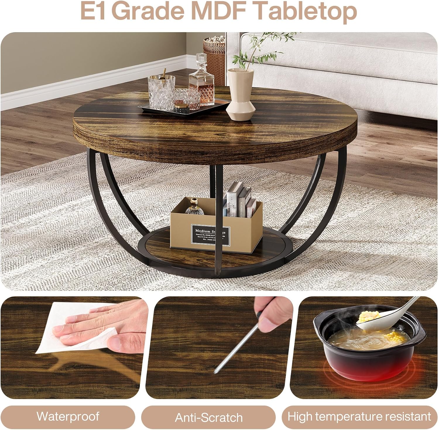 Detalle 2 de Tribesigns Round Coffee Table, 31.7-inch
