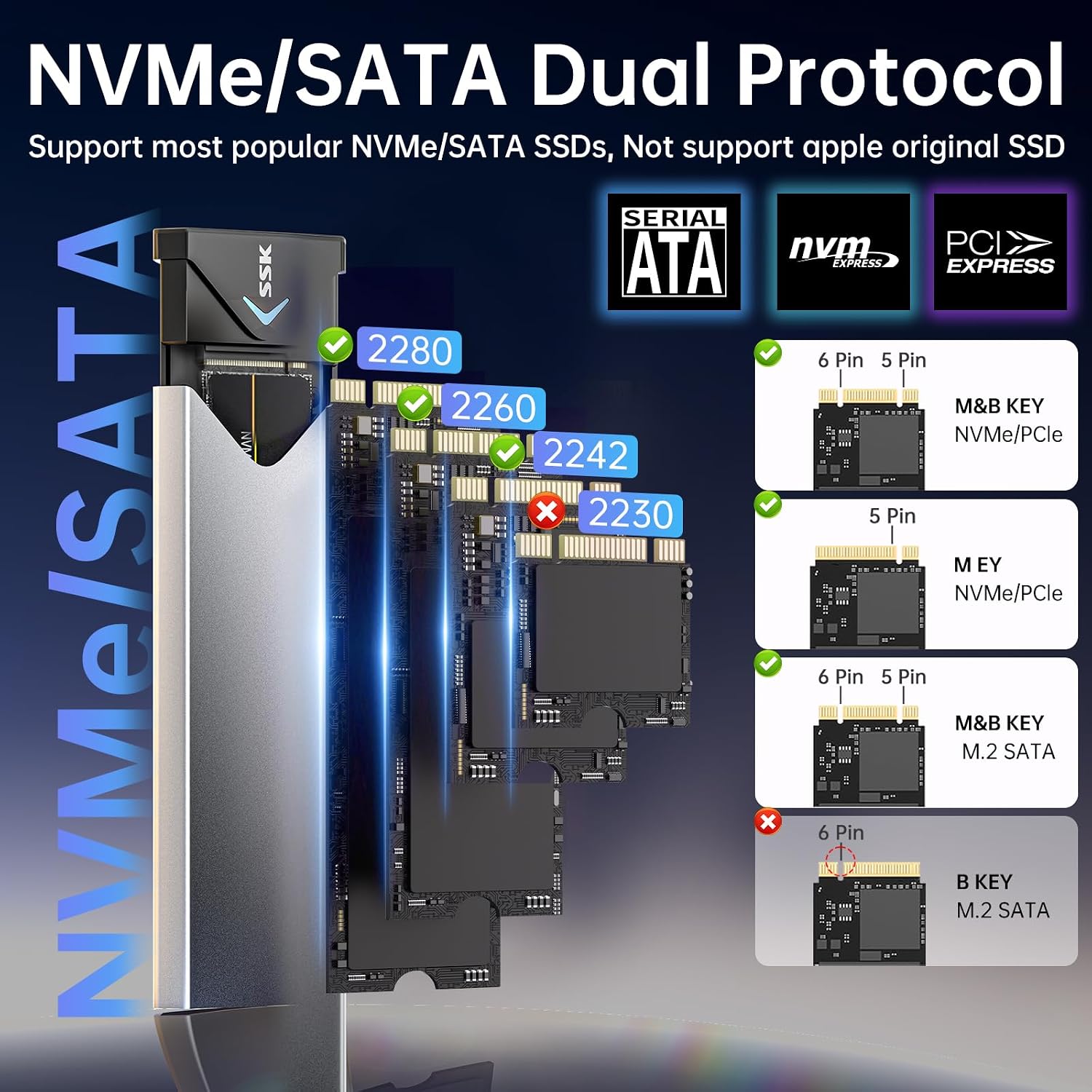 Detalle de SSK M.2 NVMe SSD Enclosure USB 3.2 Gen 2 (10Gbps) 🖥