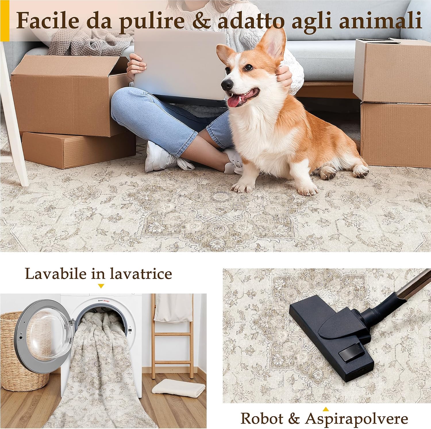 Detalle de PureCozy Tappeto vintage 200x300 antiscivolo