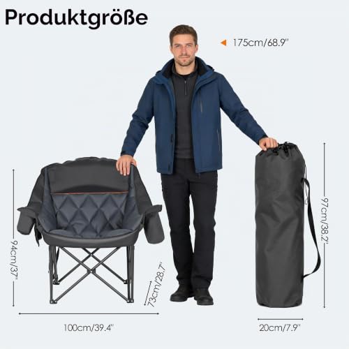 Thumbnail 2 de SogesGame Übergroßer Campingstuhl Faltbar – gepolstert, Kopfstütze & Extras für Outdoor
