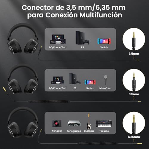 Detalle de DOQAUS Auriculares DJ con cable 50 mm | Conectores 3.5 mm y 6.35 mm
