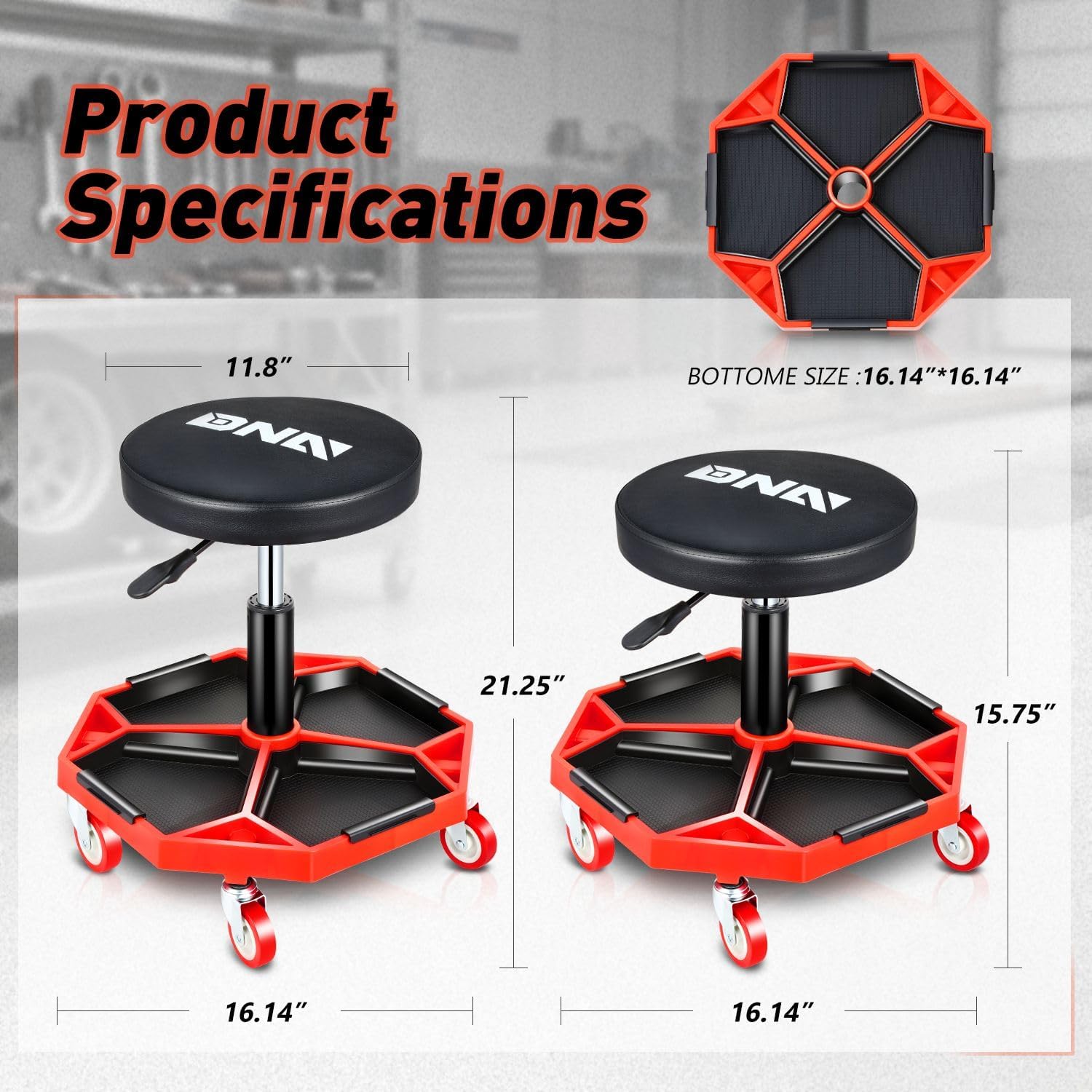 Detalle de DNA Motoring TOOLS-00253 54cm mechanic stool