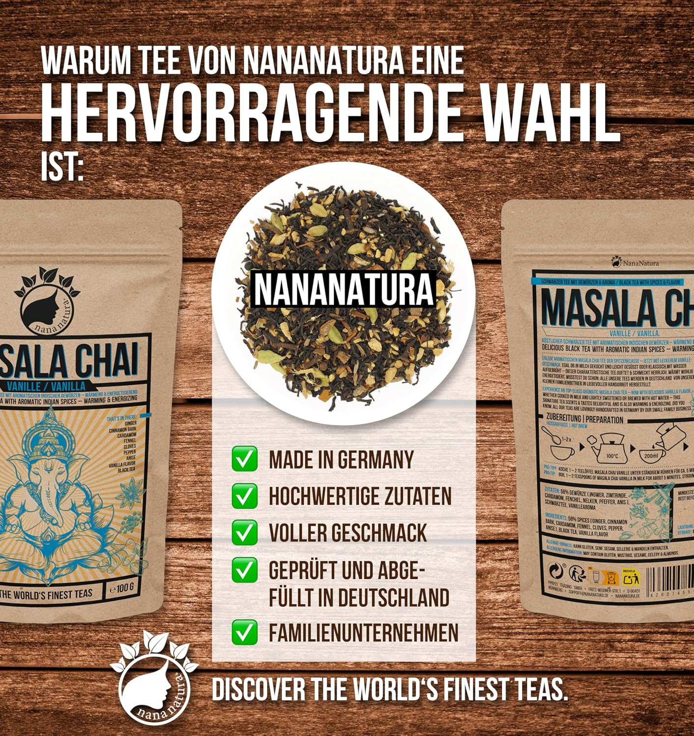 Thumbnail 6 de NanaNatura's Masala Chai Vanille Tee 100 g – Schwarztee mit indischen Gewürzen & Vanillearoma