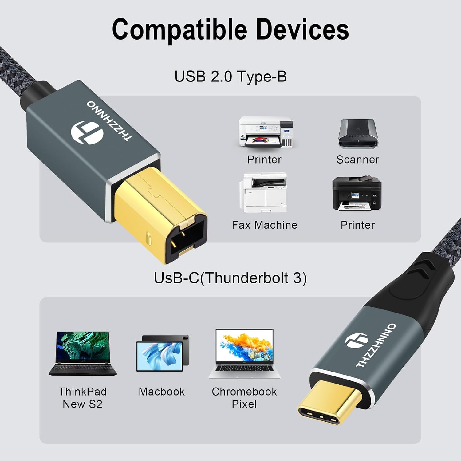 Detalle de Thzzhnno USB‑C auf USB‑B 2 m 🔌