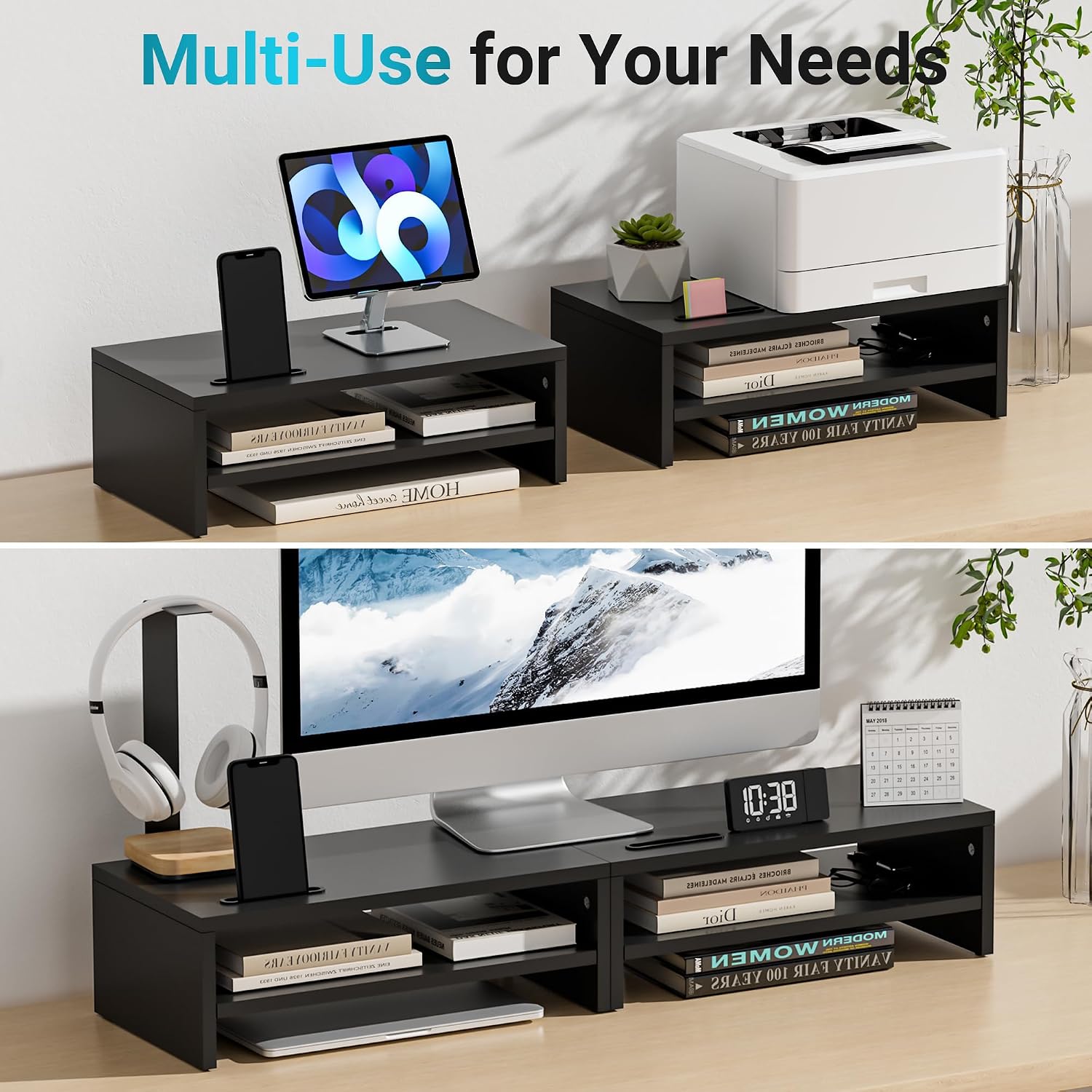Thumbnail 6 de BONTEC FBA_MTR-S2 monitorverhoger van MDF, zwart, twee niveaus