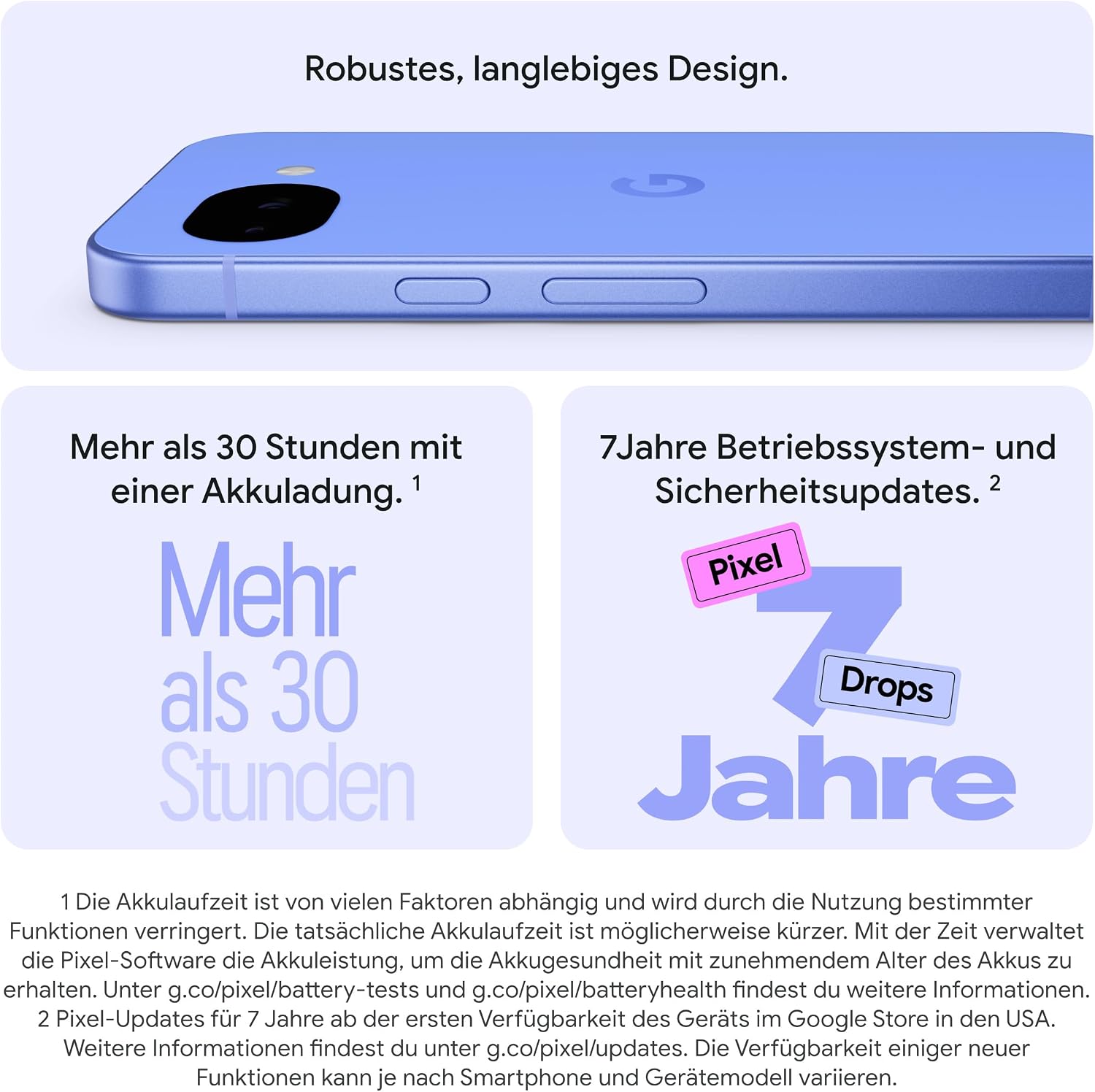 Detalle 2 de Google Pixel 10a Lavender, 128 GB – 7 Jahre Updates, lange Akku-Laufzeit und Kamera-Coach