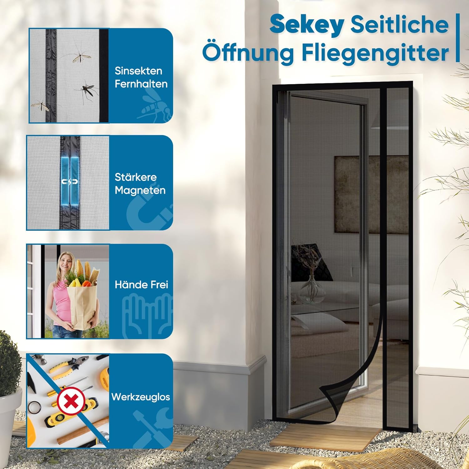 Thumbnail 3 de Sekey Fliegengitter Tür Vorhang mit Magnet & Katzenkratzer-Schutz (80x210 cm, Schwarz) – ohne Bohren