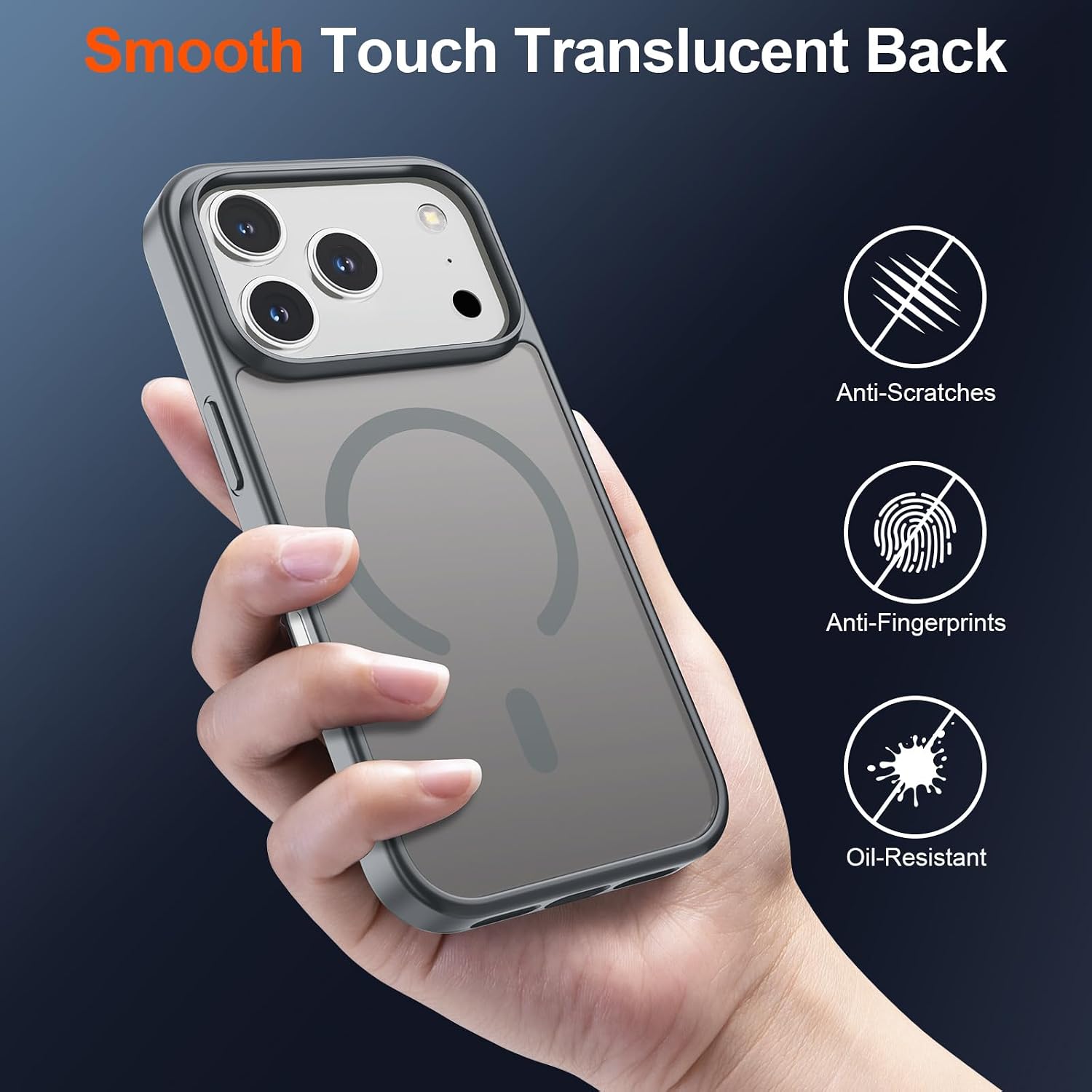 Detalle 2 de SUPFINE Magnetic Case for iPhone 17 Pro (MagSafe Compatible) — Military-Grade Drop Protection, Matte Translucent Gray
