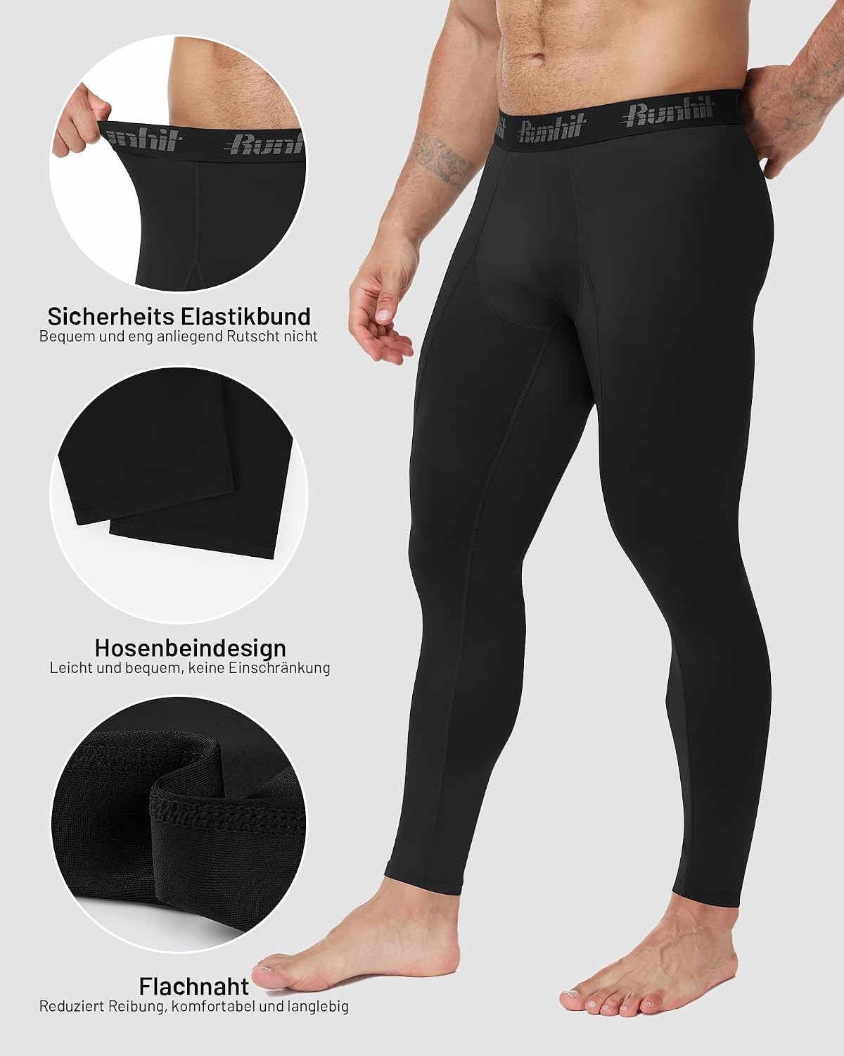 Thumbnail 3 de Runhit 1/3er Pack Kompressionshose Herren – lange Sportleggings mit schnelltrocknendem Funktionsmaterial