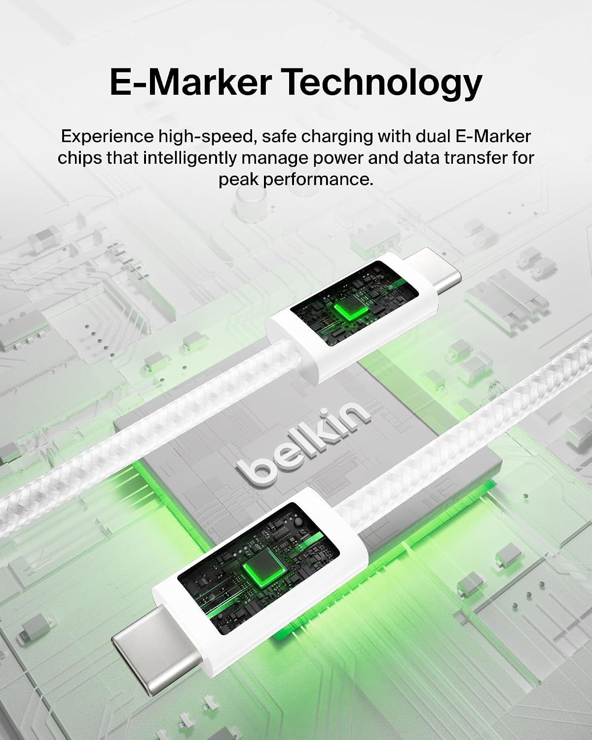 Detalle 1 de Belkin USB-C to USB-C Cable (6.6 ft, 240W) — Soft Braided Charging Cord (White)