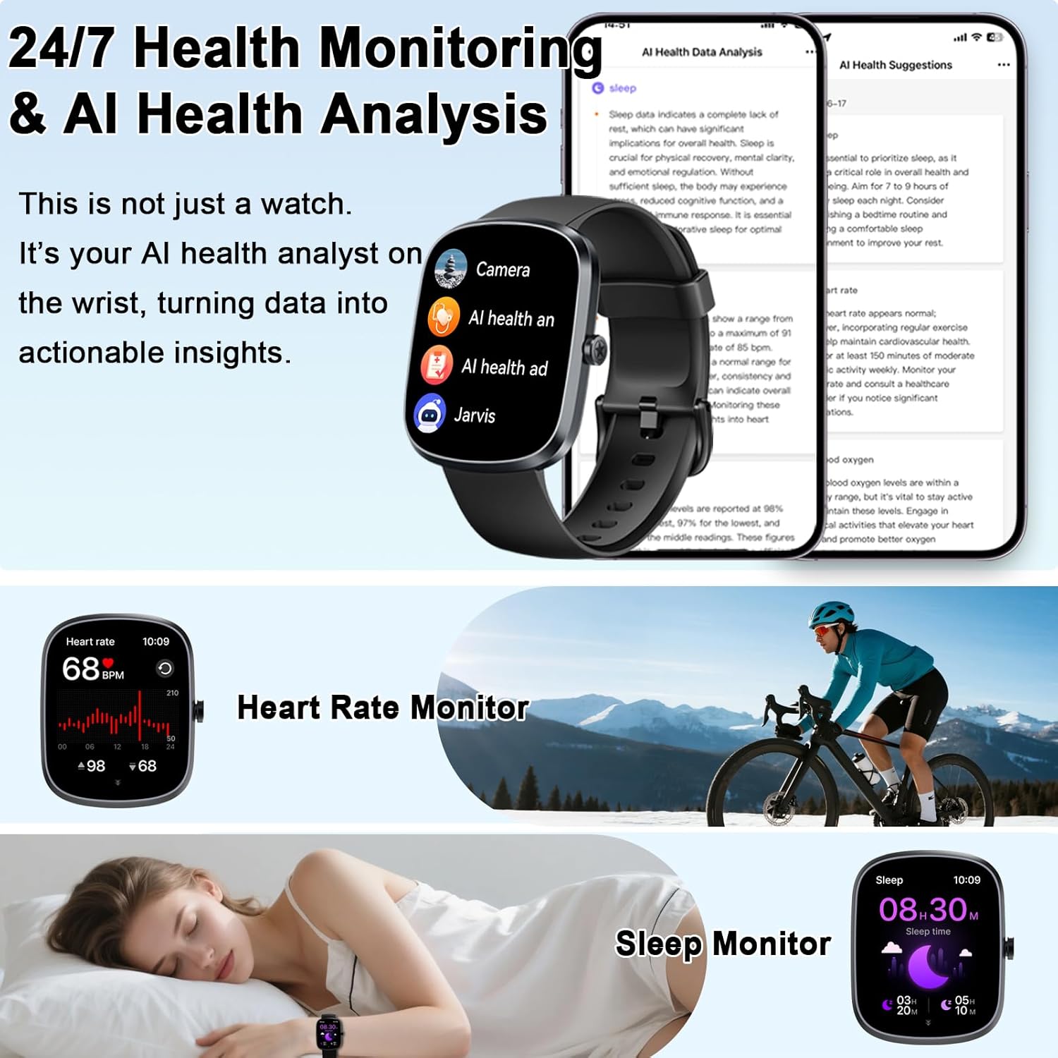 Thumbnail 5 de Montre connectée IA 1,91" étanche IP68 pour homme/femme avec appel Bluetooth, podomètre et ChatGPT