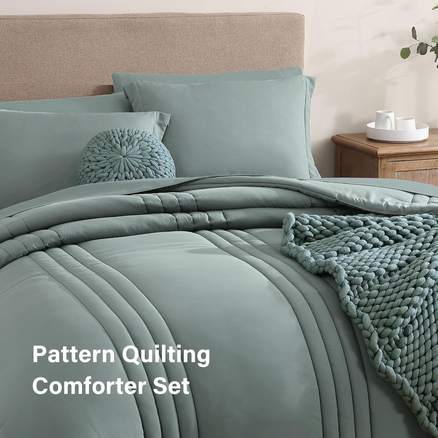 Thumbnail 3 de Monbix Queen Comforter Set 7-Piece Sage Green
