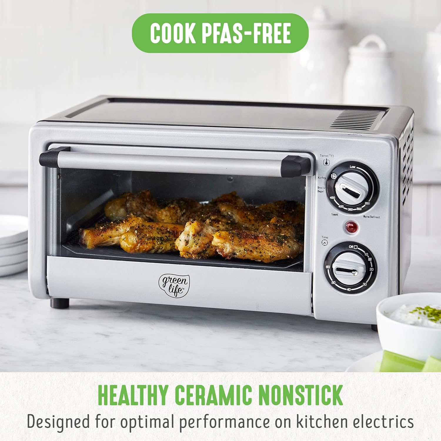 Thumbnail 1 de GreenLife Countertop Toaster Oven Air Fryer Stainless Steel with PFAS-Free Ceramic Nonstick Pan & Basket