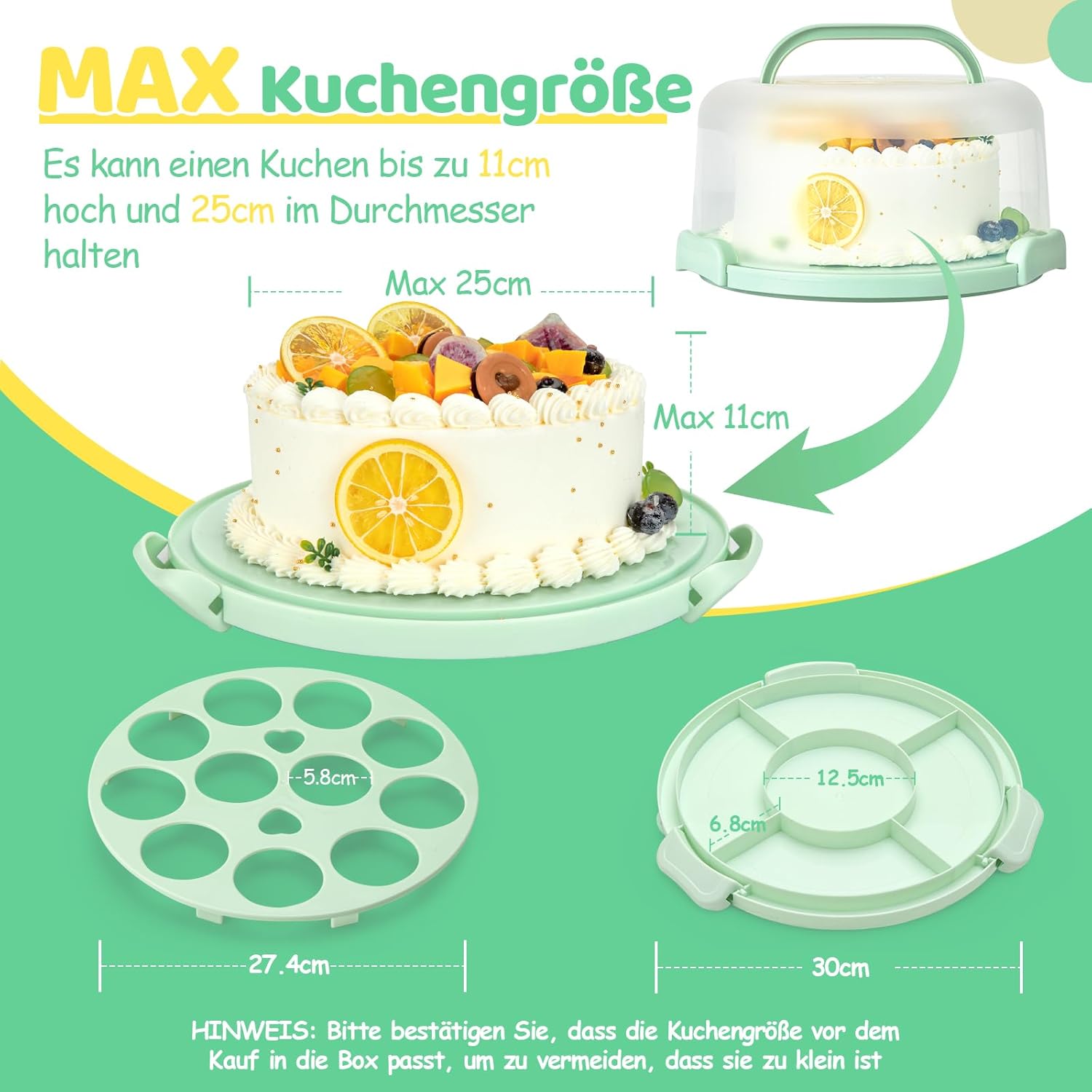 Thumbnail 4 de Ohuhu Kuchen Transportbox – Tortenbox mit Deckel, Tragegriff und 10-Zoll‑Kuchenplatz