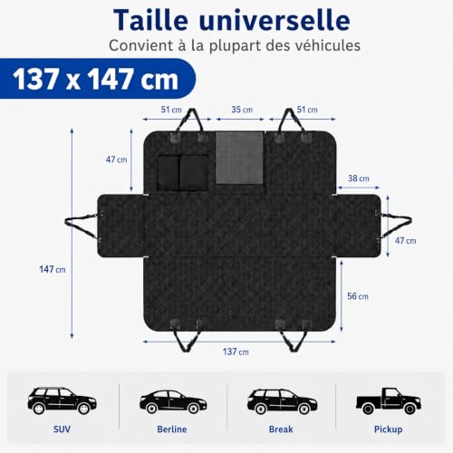 Thumbnail 2 de Sosayet Housse auto pour chien 137 x 147 cm, imperméable avec fenêtre en maille