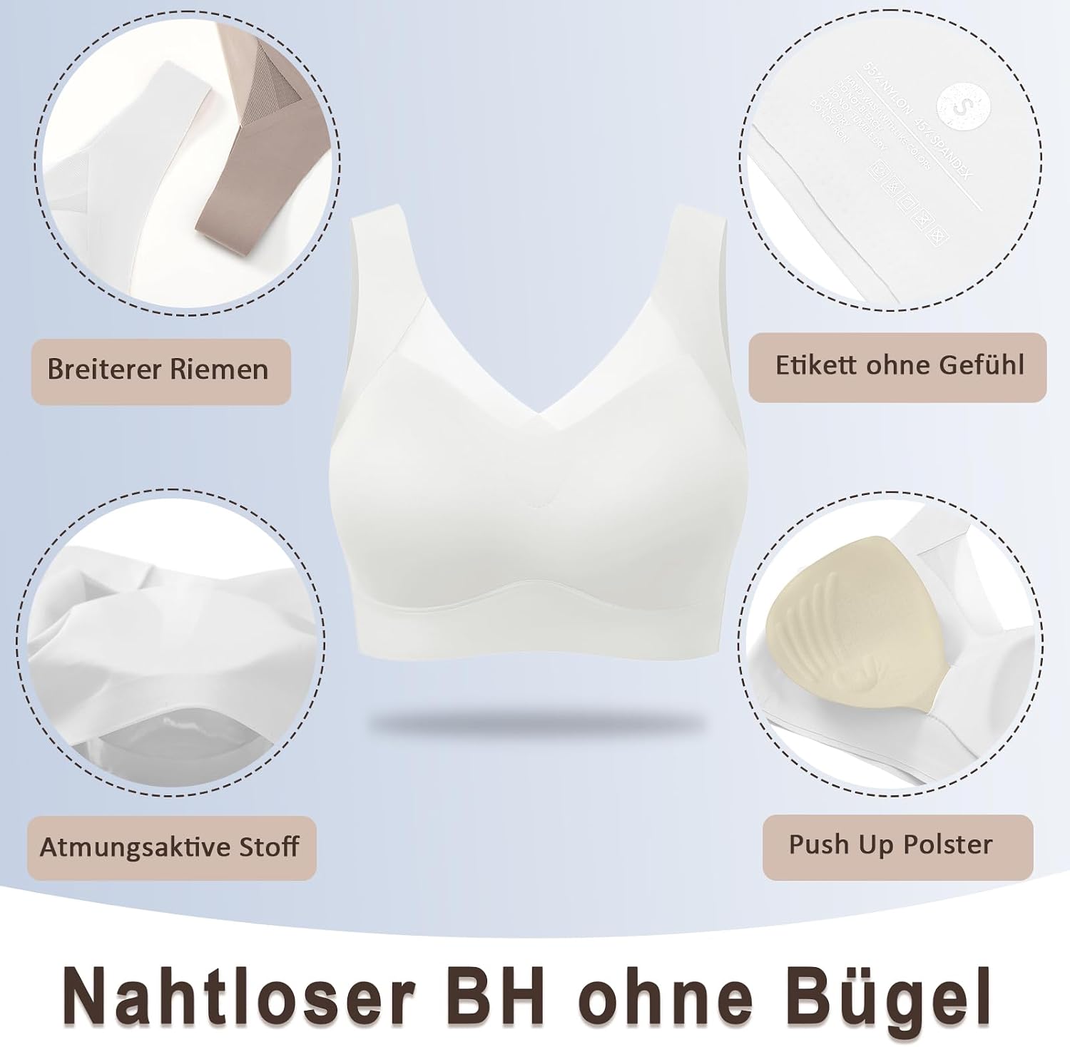 Detalle 2 de Jiuday Nahtloser BH ohne Bügel Halt