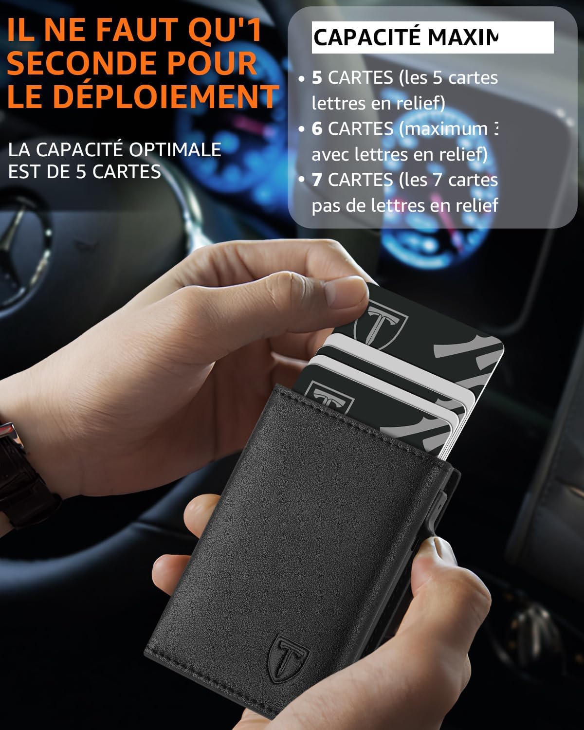 Detalle de TEEHON Portefeuille Homme en Cuir avec Blocage RFID – Noir, 8 cartes, fermeture magnétique