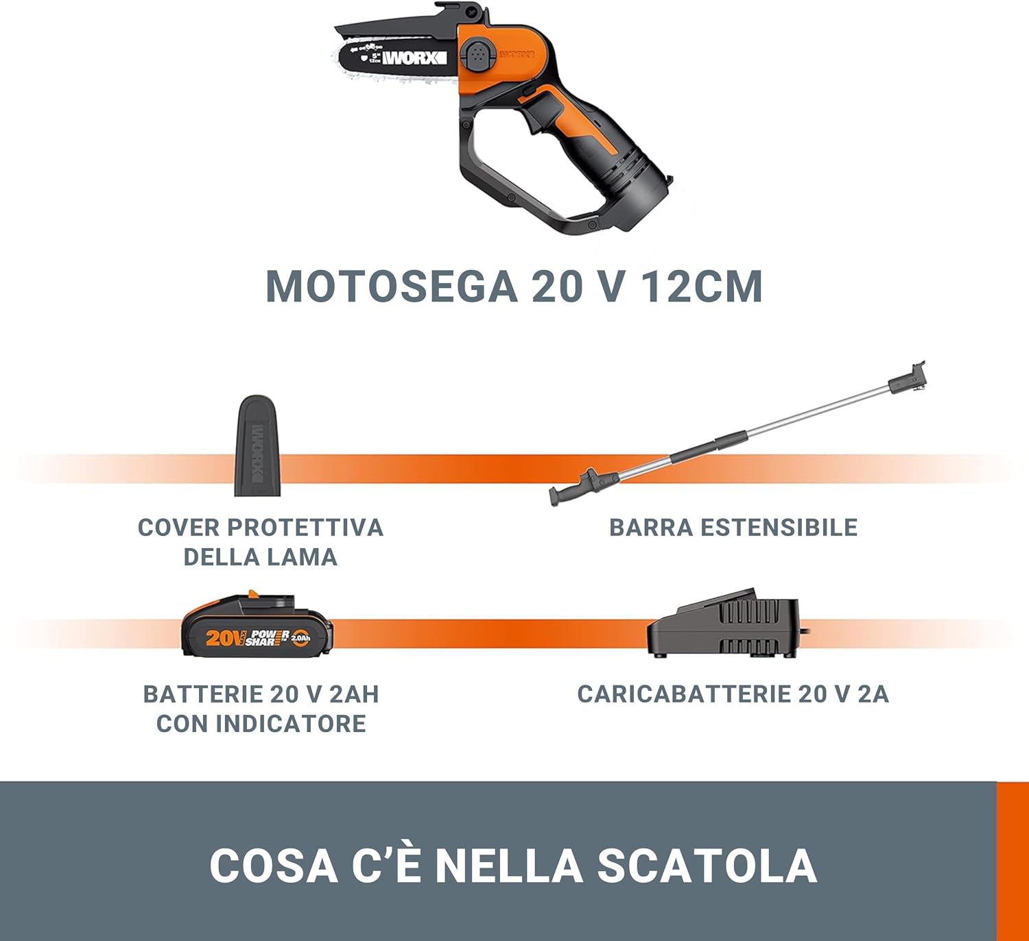 Thumbnail 1 de WORX WG324E.1 18V (20V MAX) Mini Motosega a Batteria – Compatibilità PowerShare, barra 12 cm