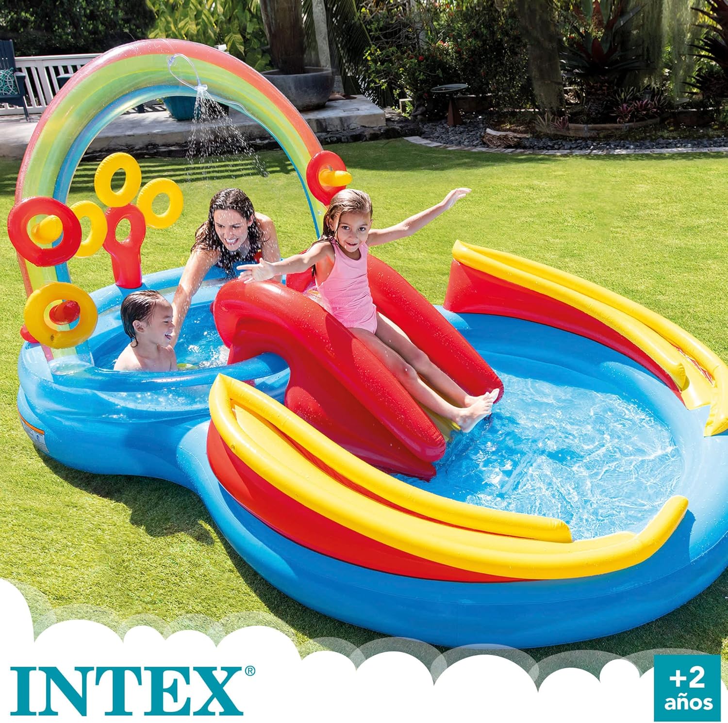 Detalle de Intex Rainbow Ring Play Center – Kinder Aufstellpool 297 x 193 x 135 cm, bunt, ab 3 Jahren