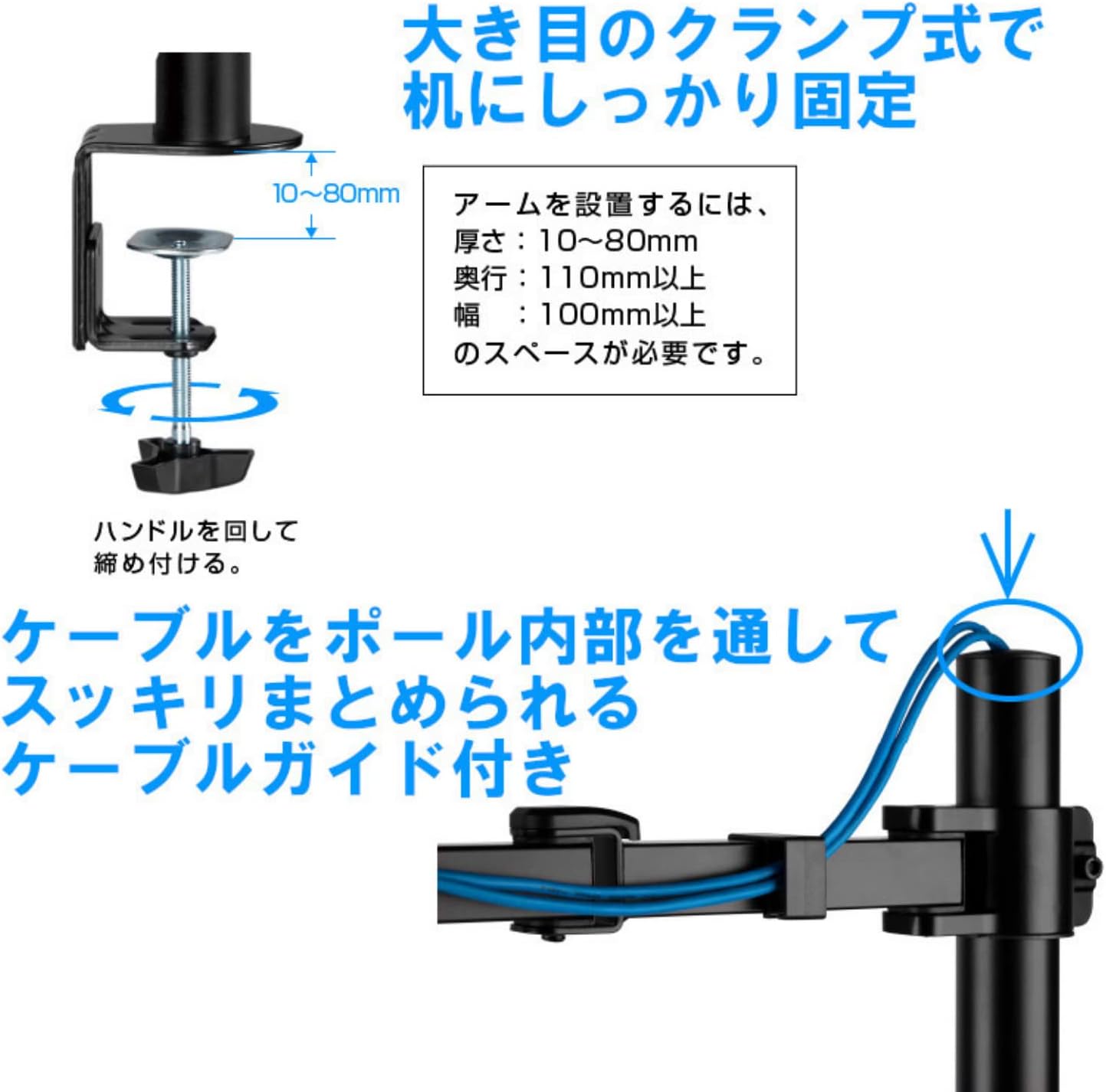 Detalle de グリーンハウス GH-AMDL2V-BK モニターアーム 縦並び2画面・ロングポール・17~32インチ対応