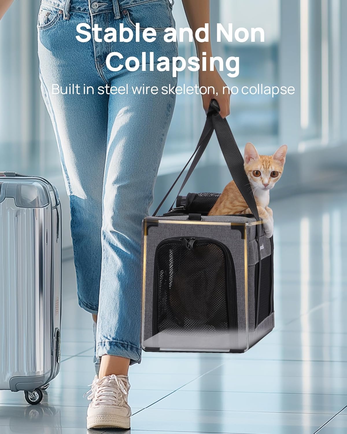 Thumbnail 1 de Sac de transport pour chat Pecute approuvé par les compagnies aériennes, châssis rigide et fenêtres en maille gris