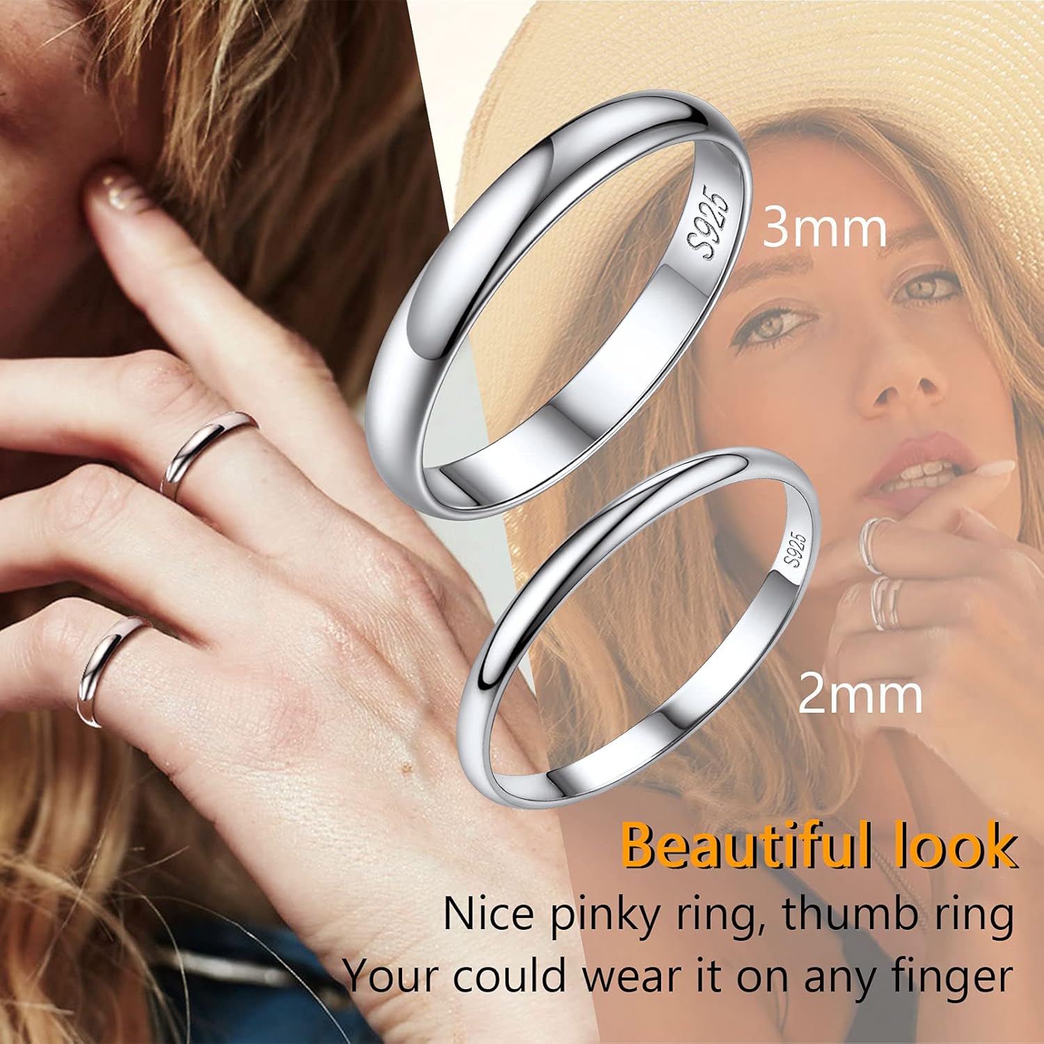 Thumbnail 2 de PROSILVER Bague Femme Fine 2mm/3mm en Argent Plaqué Or Blanc/Rose – Alliance Entrelacée Personnalisable