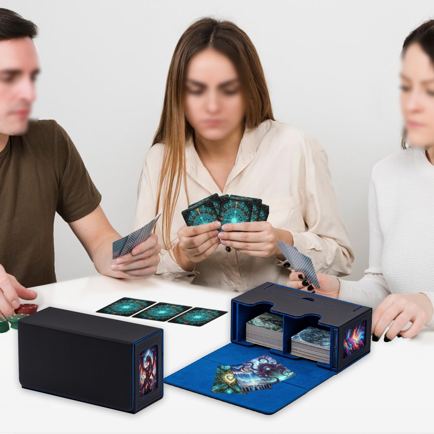 Thumbnail 6 de Tolesum Doppelschicht Card Deck Box für MTG & Commander – Sammelkartenbox mit Schaufenster und Würfelfach, magnetisch (schwarz/blau)