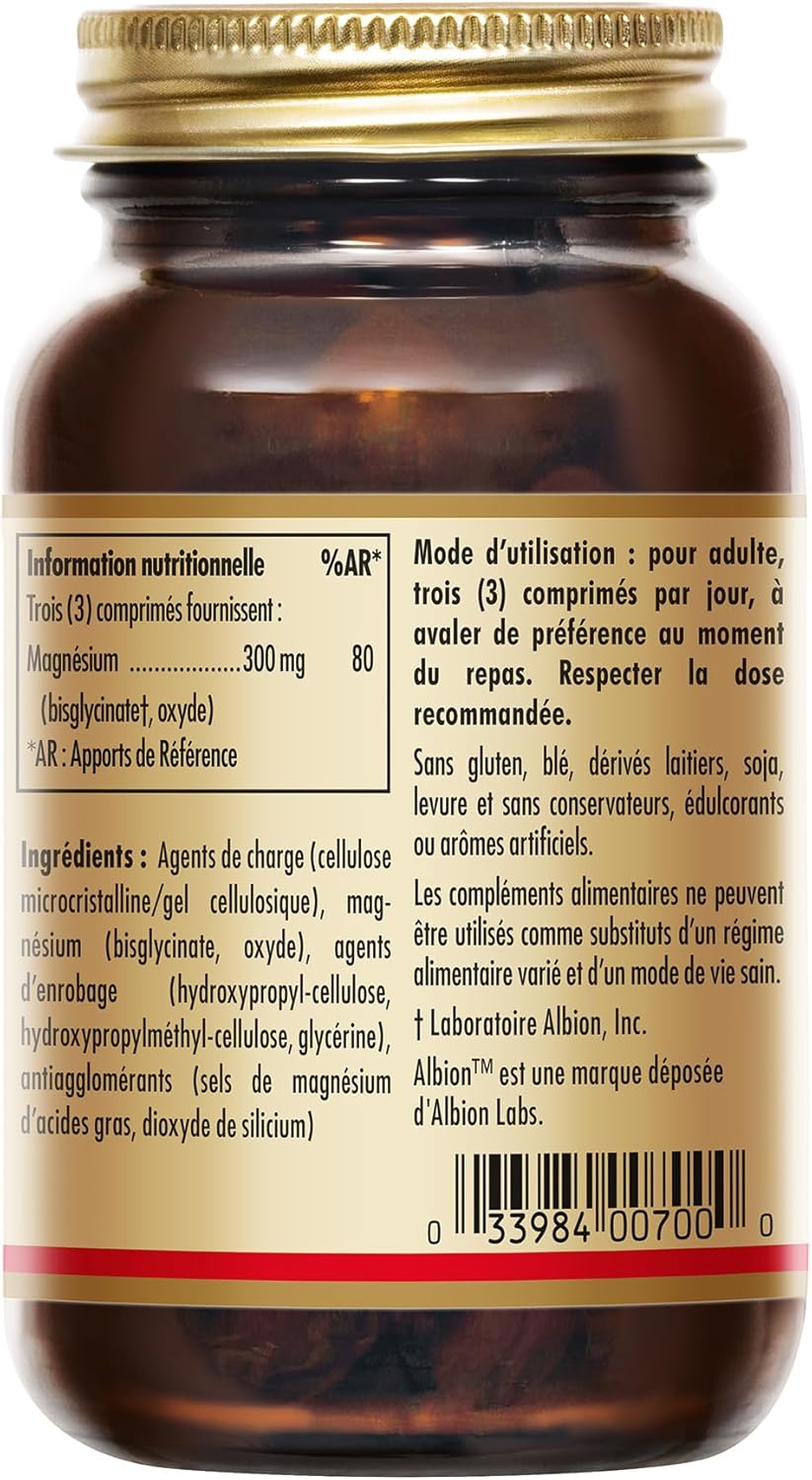Detalle de Solgar Magnésium Bisglycinate – Sommeil et Fatigue, 100 comprimés