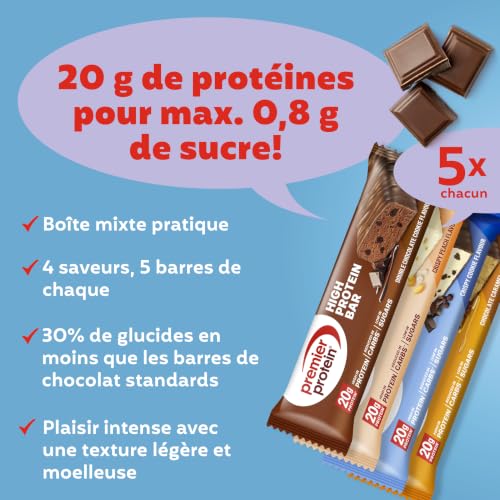 Detalle de Premier Protein - High Protein Bar 50% Multivr flavours box 20 x 40 g