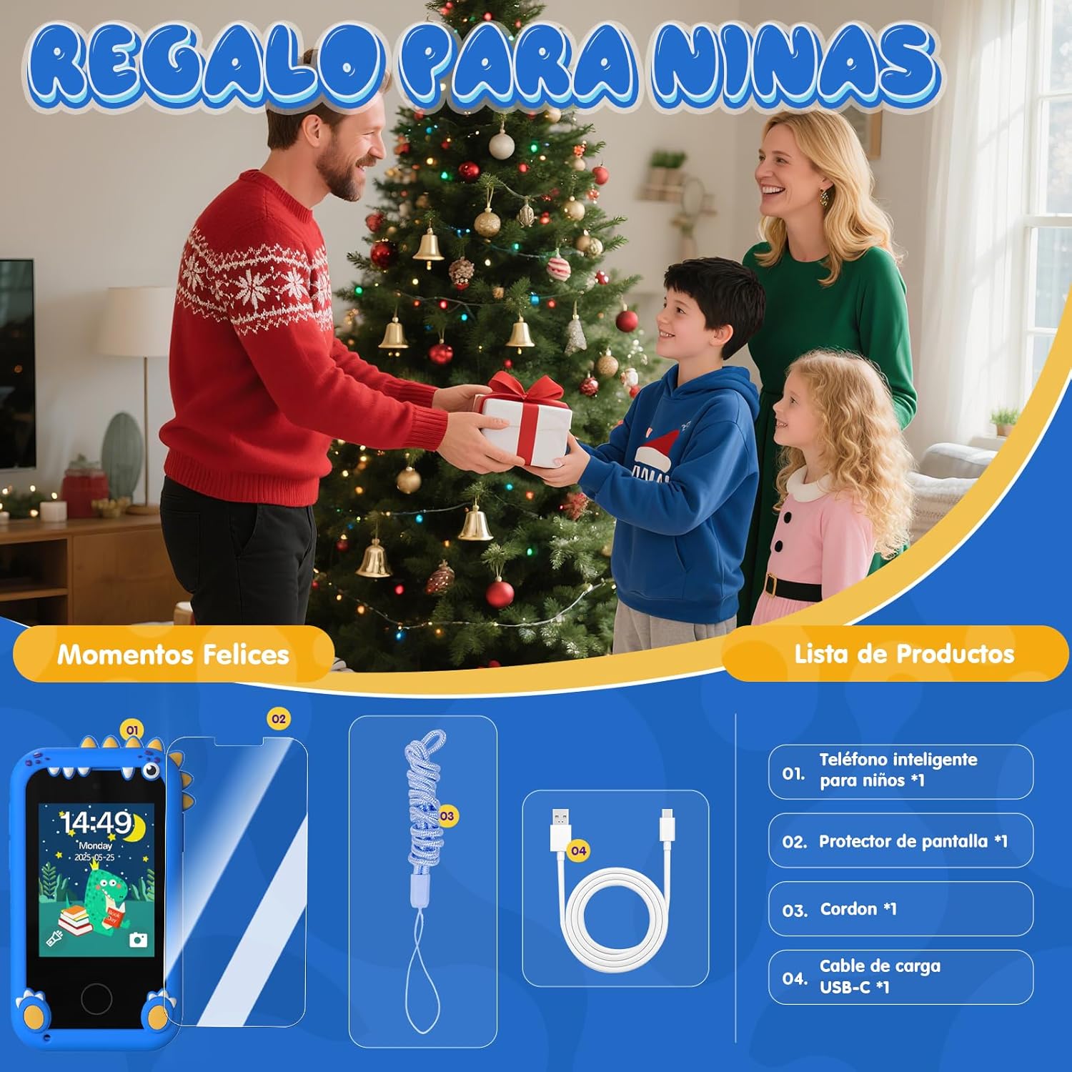 Thumbnail 6 de Fippesax Kinder Handy Smartphone Spielzeug mit 2,8" Touchscreen, Dualkamera und 20 Lernspielen (blau)