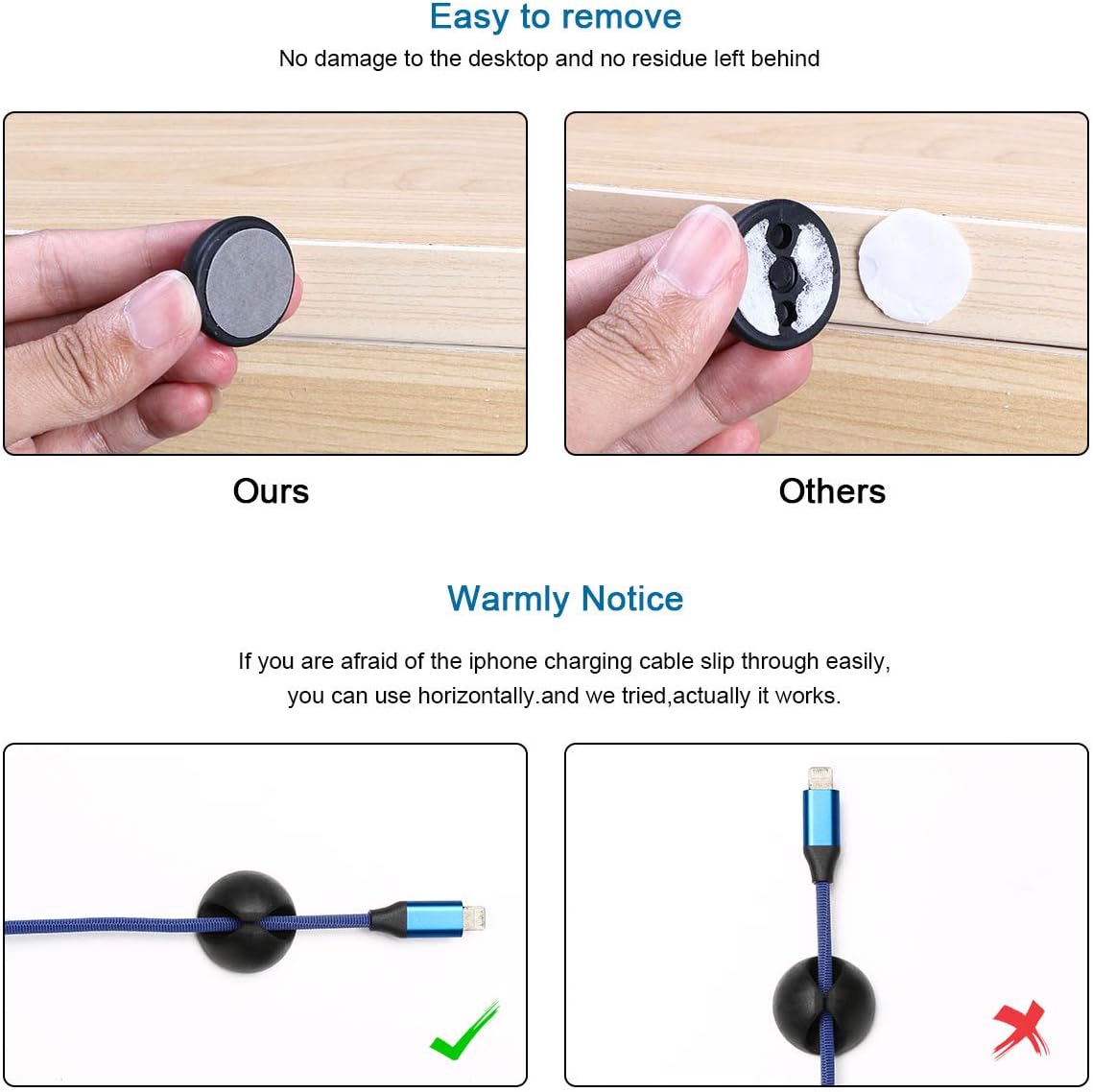 Thumbnail 3 de URAQT Kabelclips / Kabelhalter-Set für den Schreibtisch (20 Stück, schwarz) – für Kabel bis 6 mm