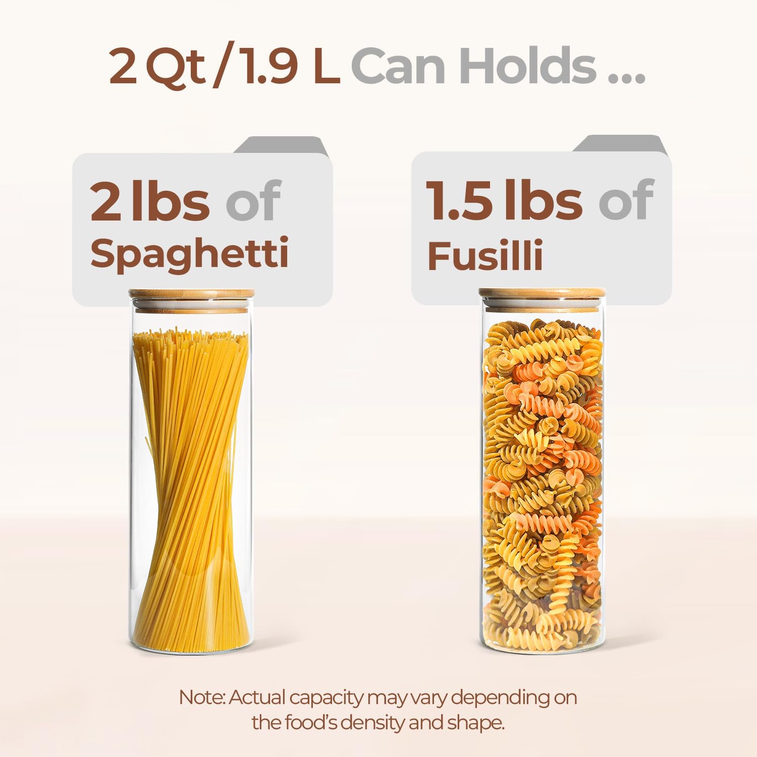 Thumbnail 2 de ComSaf Glass Spaghetti Pasta Storage Container (Set of 3, 2 Qt) with Wood Lids