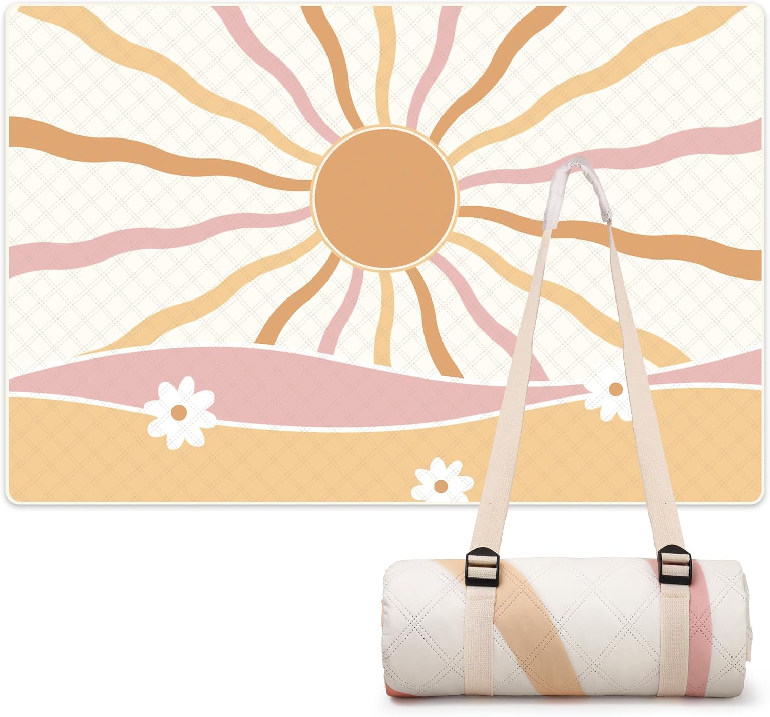Detalle de LARUTAN Picknickdecke Sicilia 200 x 300 cm – wasserdicht, maschinenwaschbar, tragbare Stranddecke mit Tragegurt