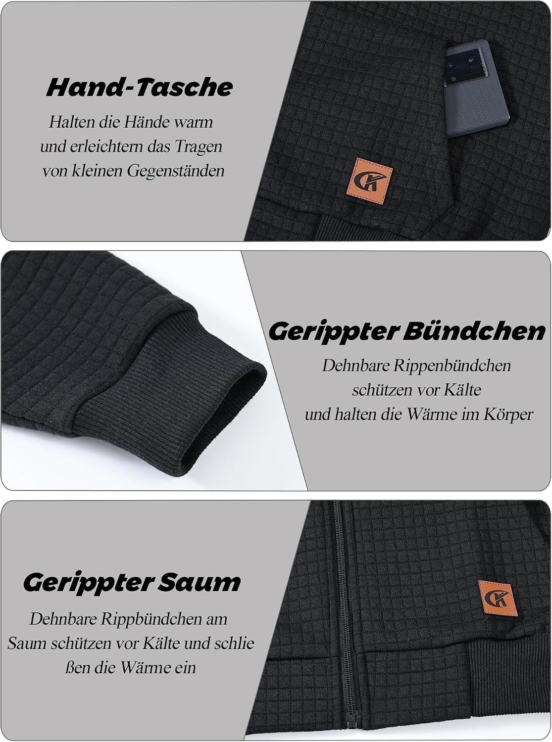 Thumbnail 4 de Tyhengta Herren Kapuzenpullover mit Reißverschluss und Taschen – Sportliche Jacke aus 96% Polyester