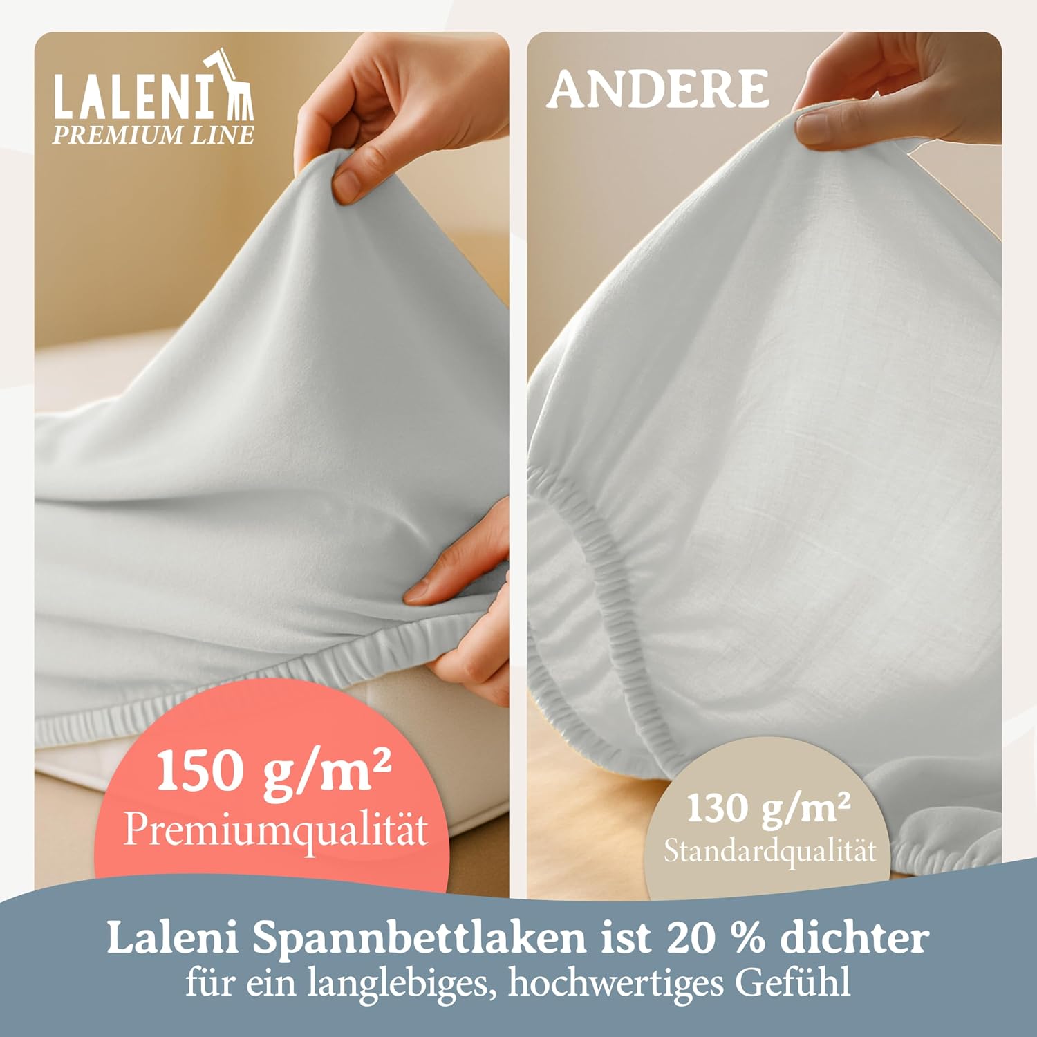 Detalle de Laleni Premium Spannbettlaken 70x140x15 cm (2er-Set) aus 100% Baumwolle, Ivory – für Baby- und Kinderbetten