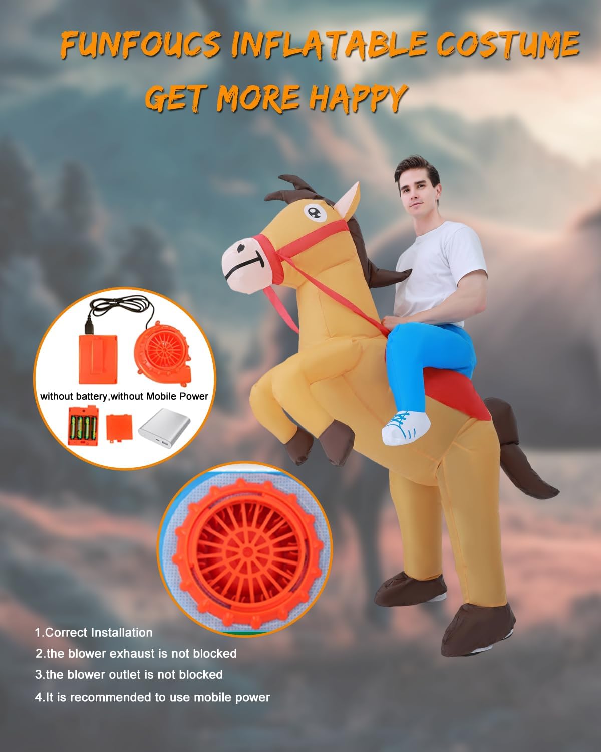 Thumbnail 2 de Bestsight Inflatable Horse Costume for Adults with Fan and Zipper Front
