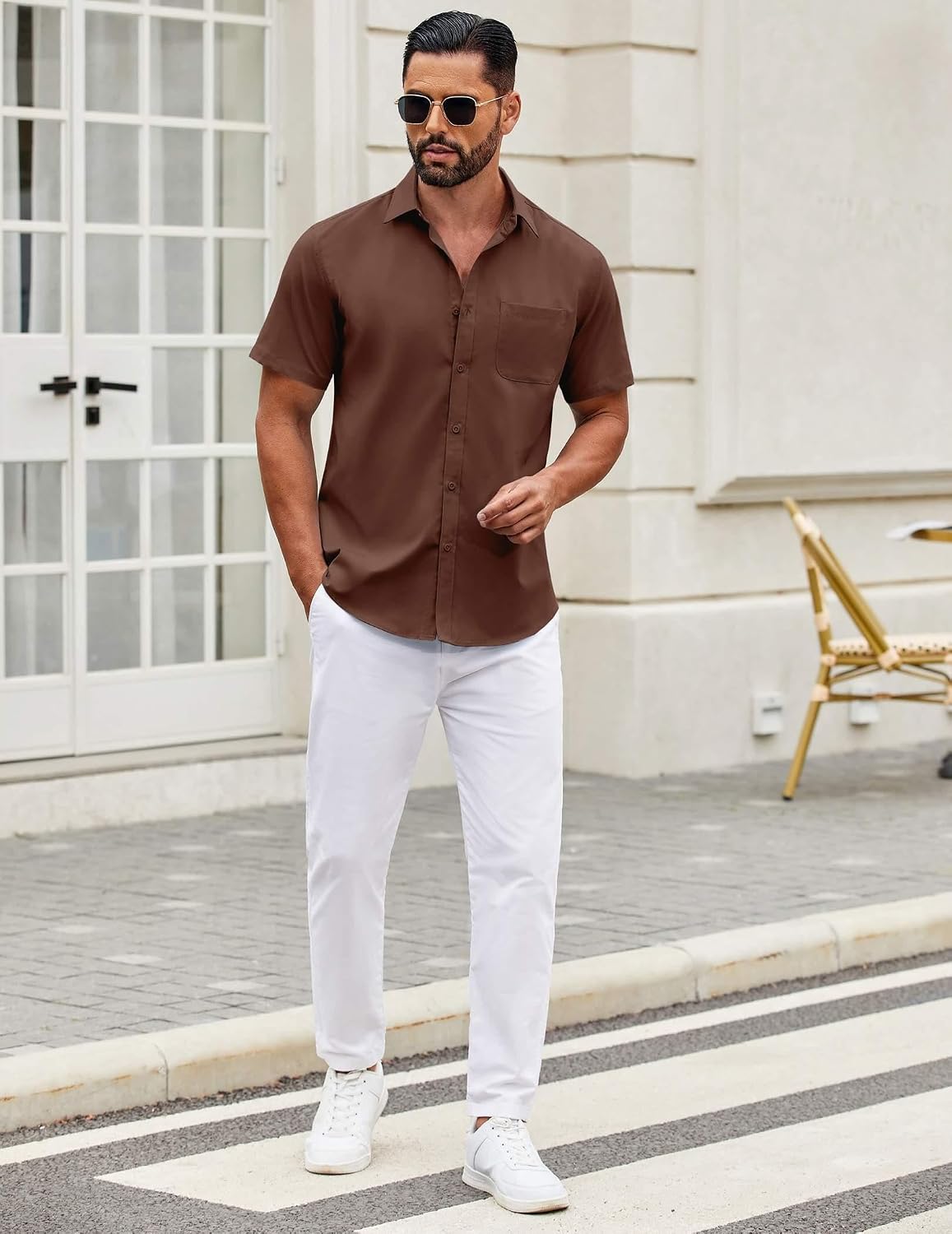 Thumbnail 4 de COOFANDY Men’s Short Sleeve Casual Button Down Shirt with Pocket – Lightweight Summer Dress Shirt