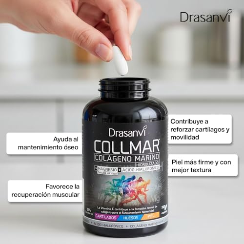 Detalle de Drasanvi COLLMAR Colágeno Marino Hidrolizado con Ácido Hialurónico, Magnesio y Vitamina C Natural – 180 comprimidos