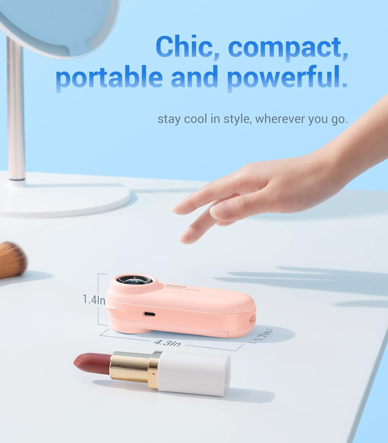 Thumbnail 5 de Diveblues Portable Handheld Turbo Fan – 4000mAh Rechargeable Pocket Fan with 5 Speeds